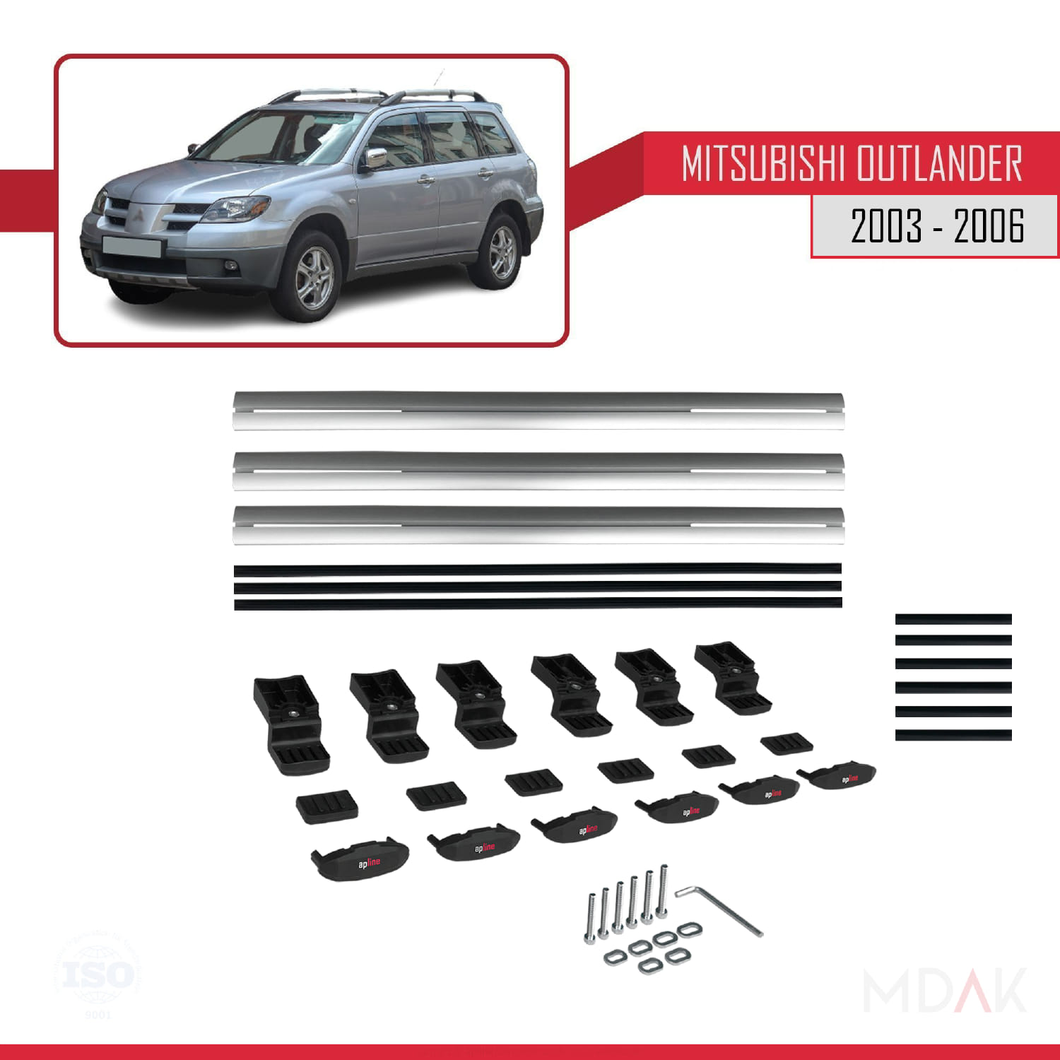 Mitsubishi Outlander 2003-2006 Arası ile Uyumlu BASIC Model Ara Atkı Tavan Barı Gri 3 Adet - Görsel 6