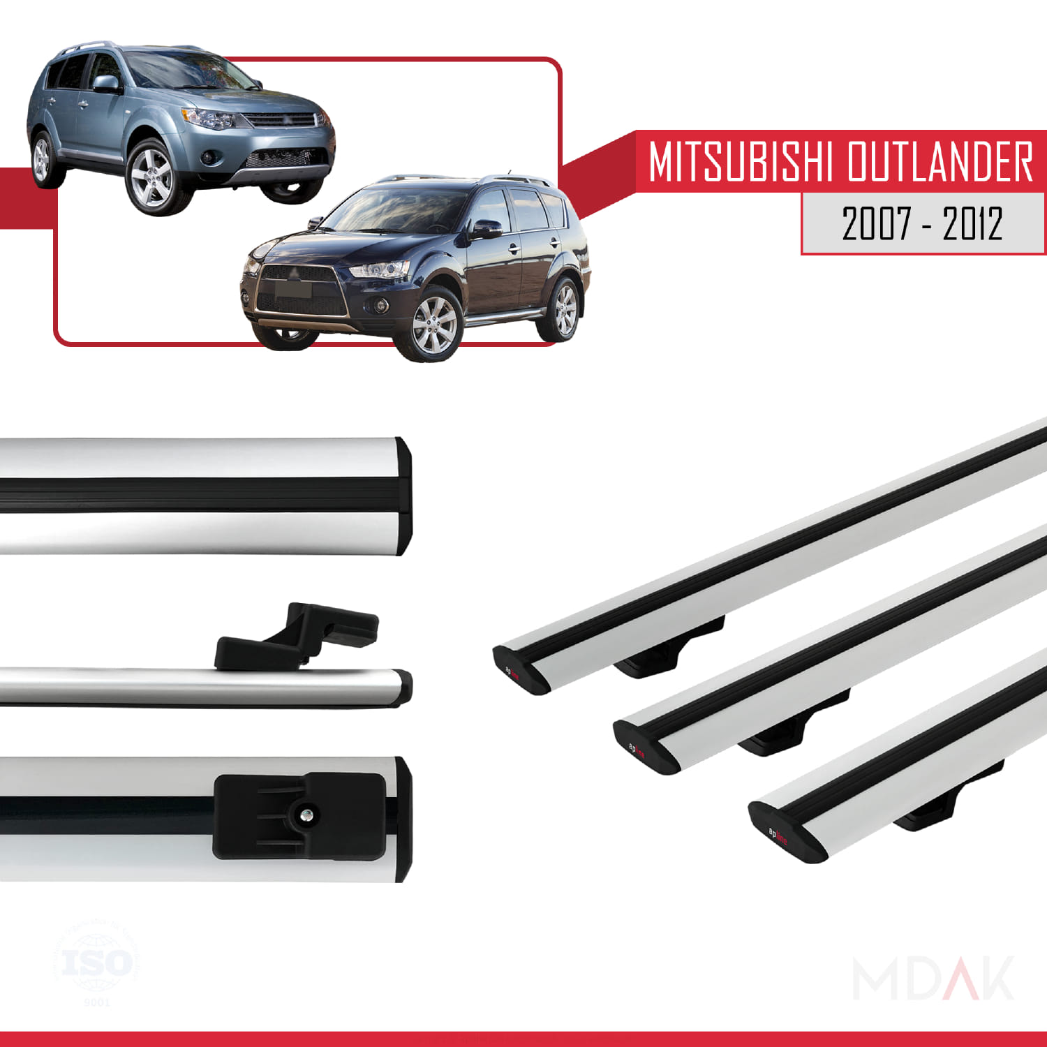 Mitsubishi Outlander 2 2007-2012 Arası ile Uyumlu BASIC Model Ara Atkı Tavan Barı Gri 3 Adet - Görsel 3