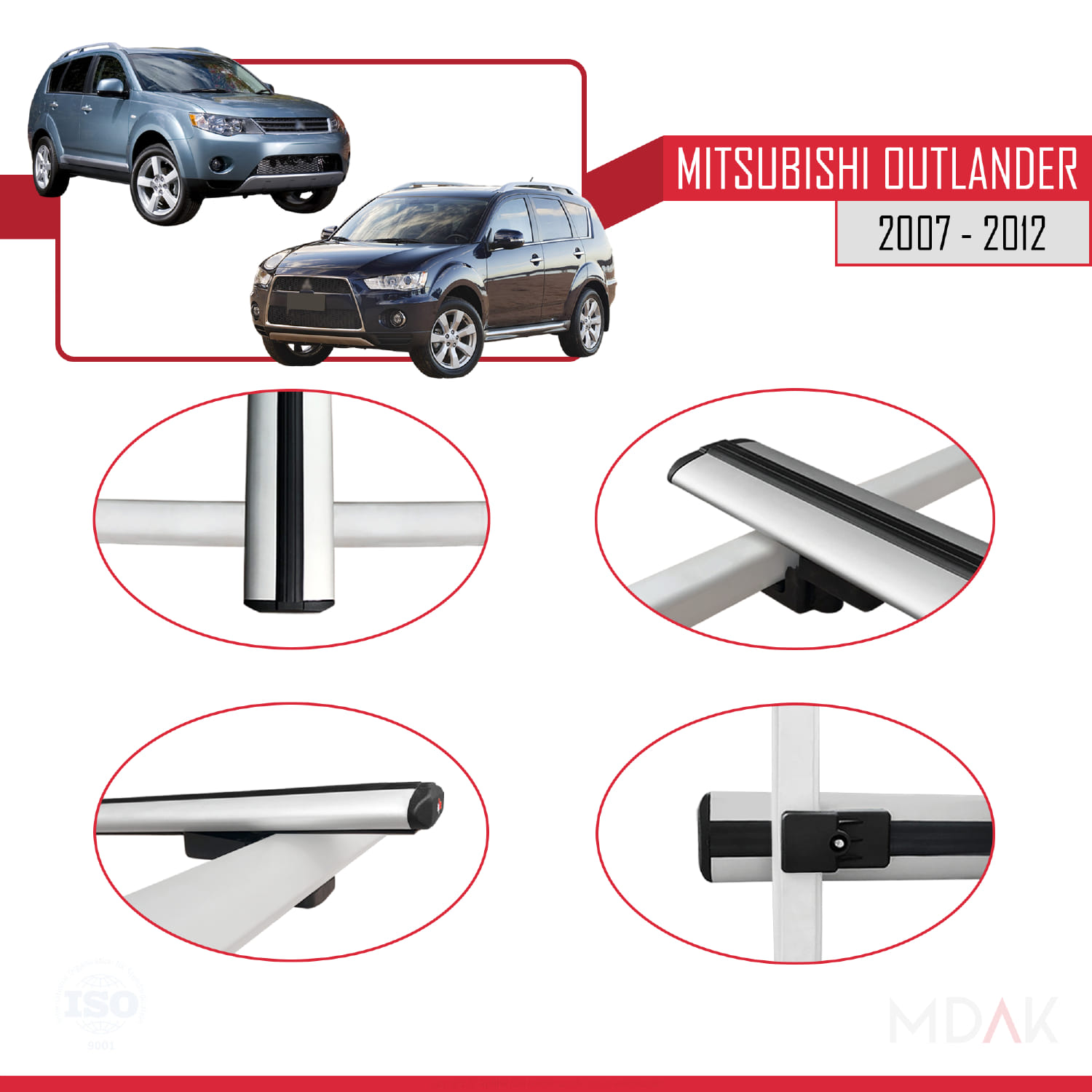 Mitsubishi Outlander 2 2007-2012 Arası ile Uyumlu BASIC Model Ara Atkı Tavan Barı Gri 3 Adet - Görsel 4