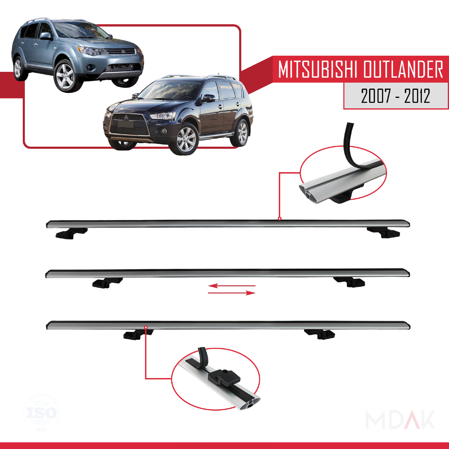 Mitsubishi Outlander 2 2007-2012 Arası ile Uyumlu BASIC Model Ara Atkı Tavan Barı Gri 3 Adet - Görsel 5