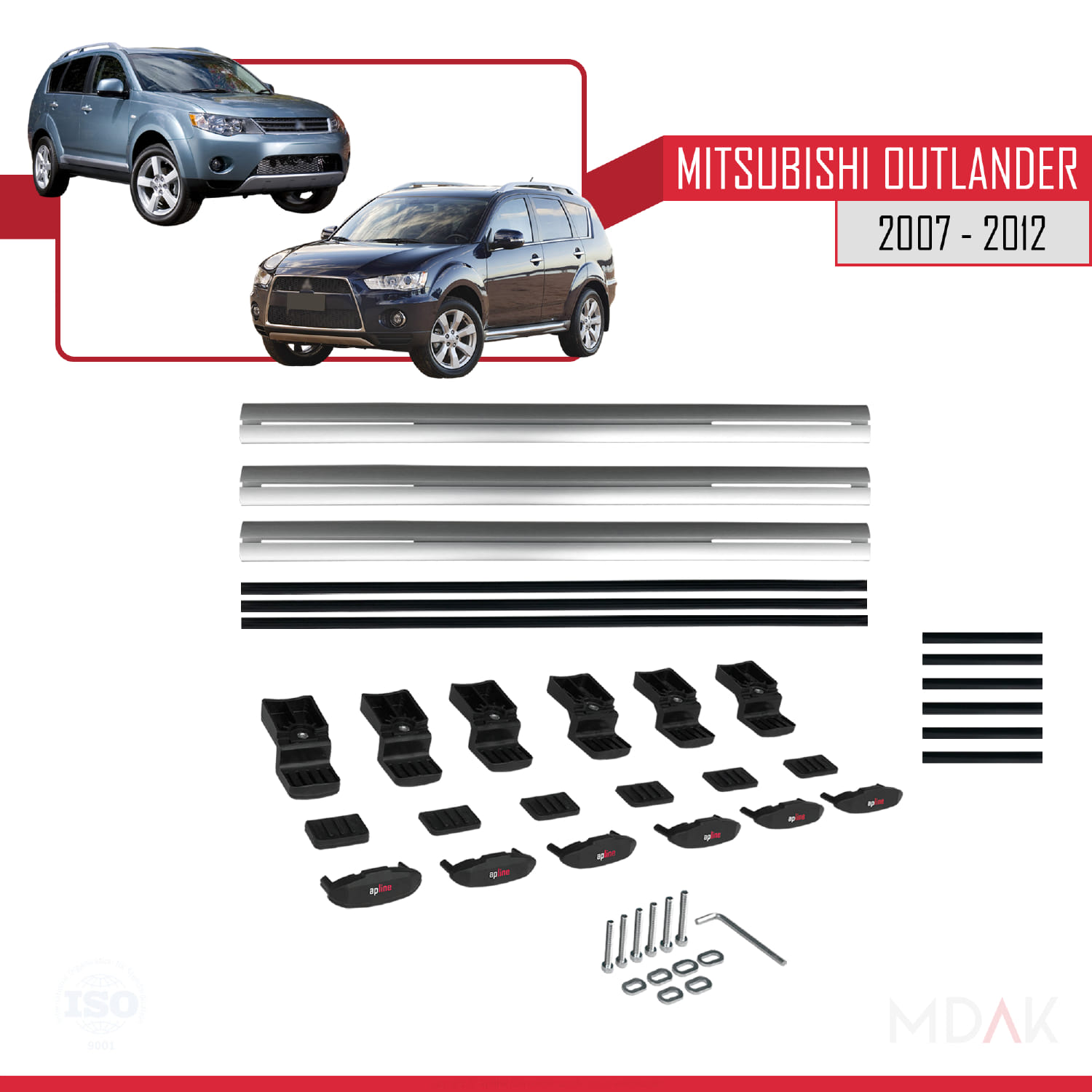 Mitsubishi Outlander 2 2007-2012 Arası ile Uyumlu BASIC Model Ara Atkı Tavan Barı Gri 3 Adet - Görsel 6