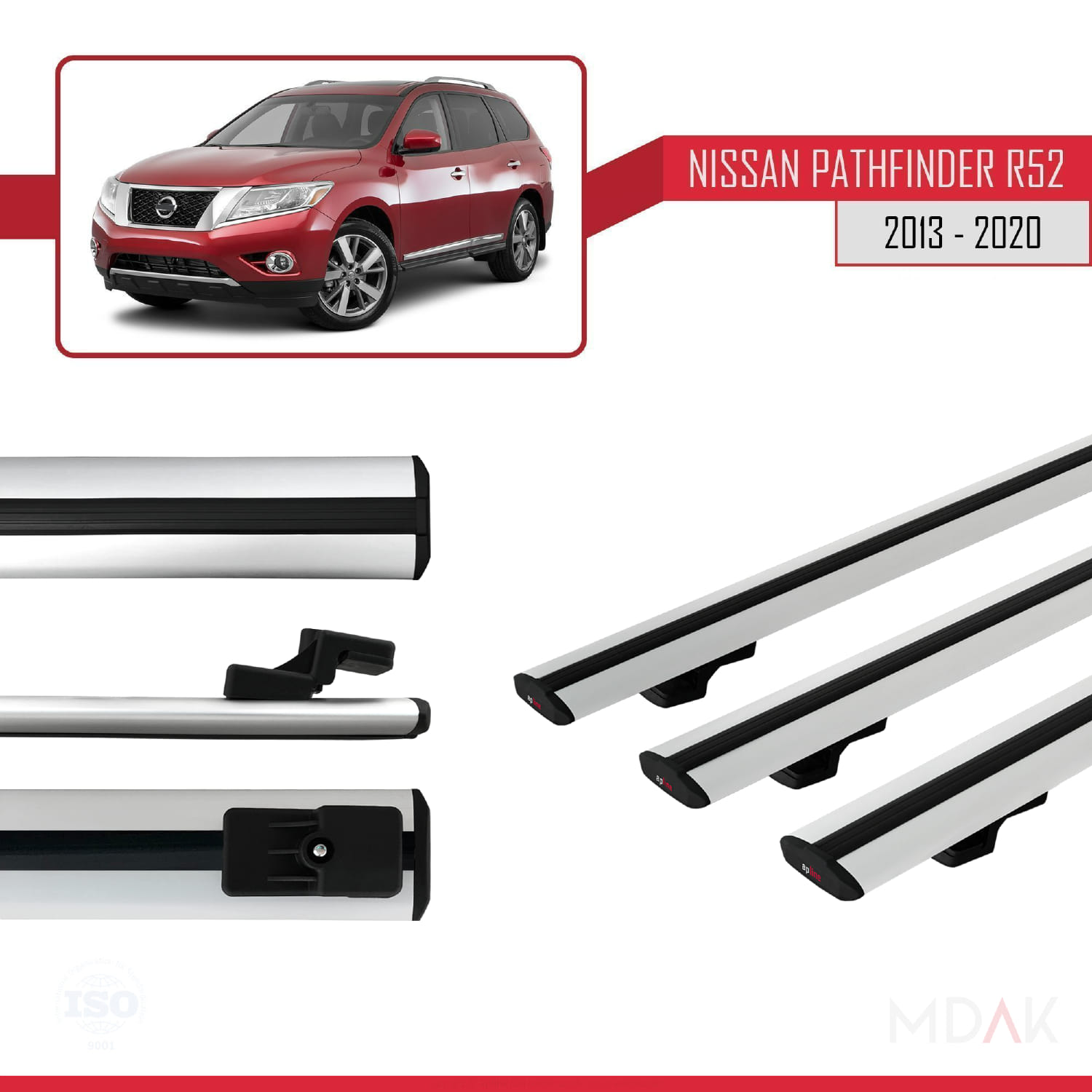 Nissan Pathfinder 4 (R52) 2013-2020 Arası ile Uyumlu BASIC Model Ara Atkı Tavan Barı Gri 3 Adet - Görsel 3