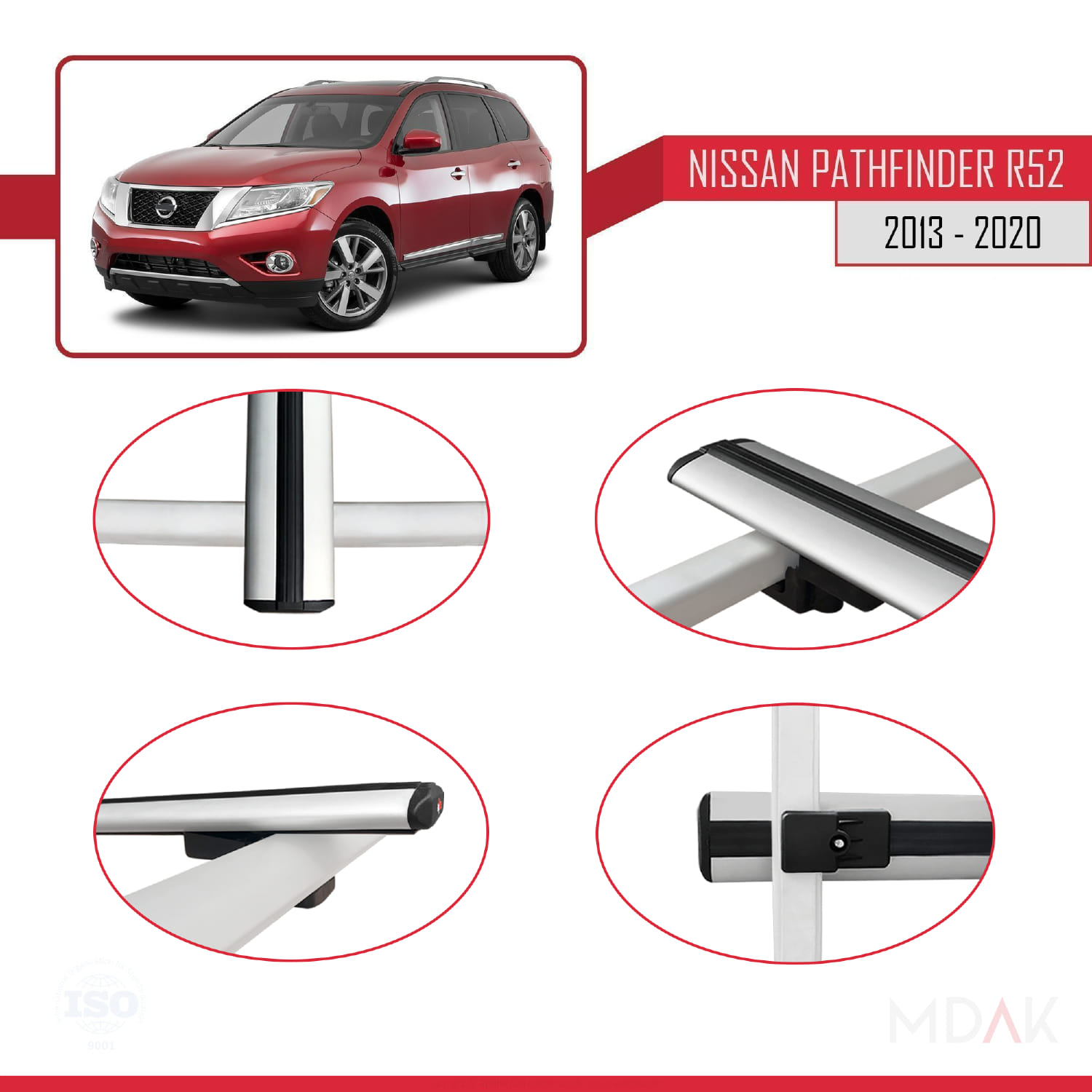 Nissan Pathfinder 4 (R52) 2013-2020 Arası ile Uyumlu BASIC Model Ara Atkı Tavan Barı Gri 3 Adet - Görsel 4