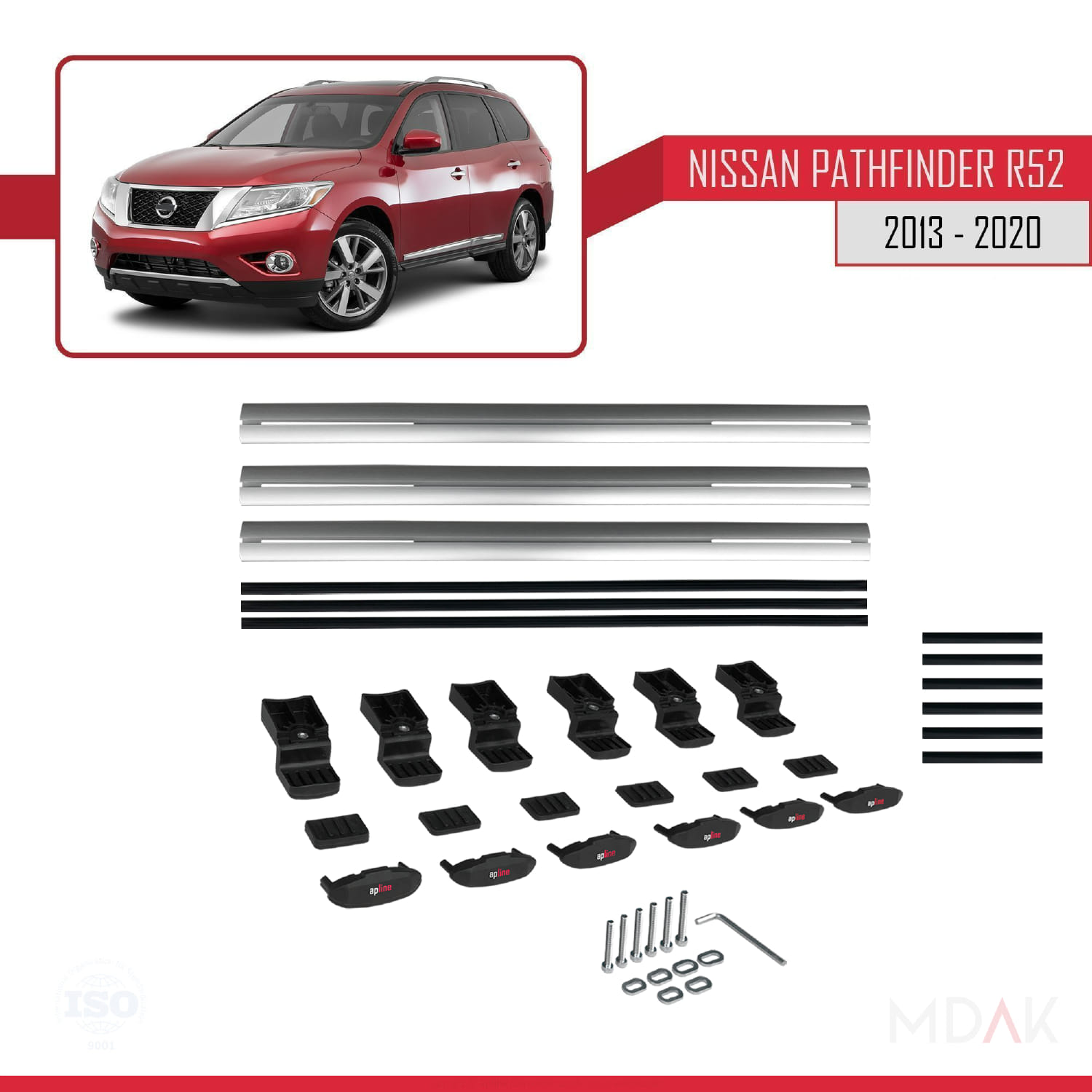 Nissan Pathfinder 4 (R52) 2013-2020 Arası ile Uyumlu BASIC Model Ara Atkı Tavan Barı Gri 3 Adet - Görsel 6