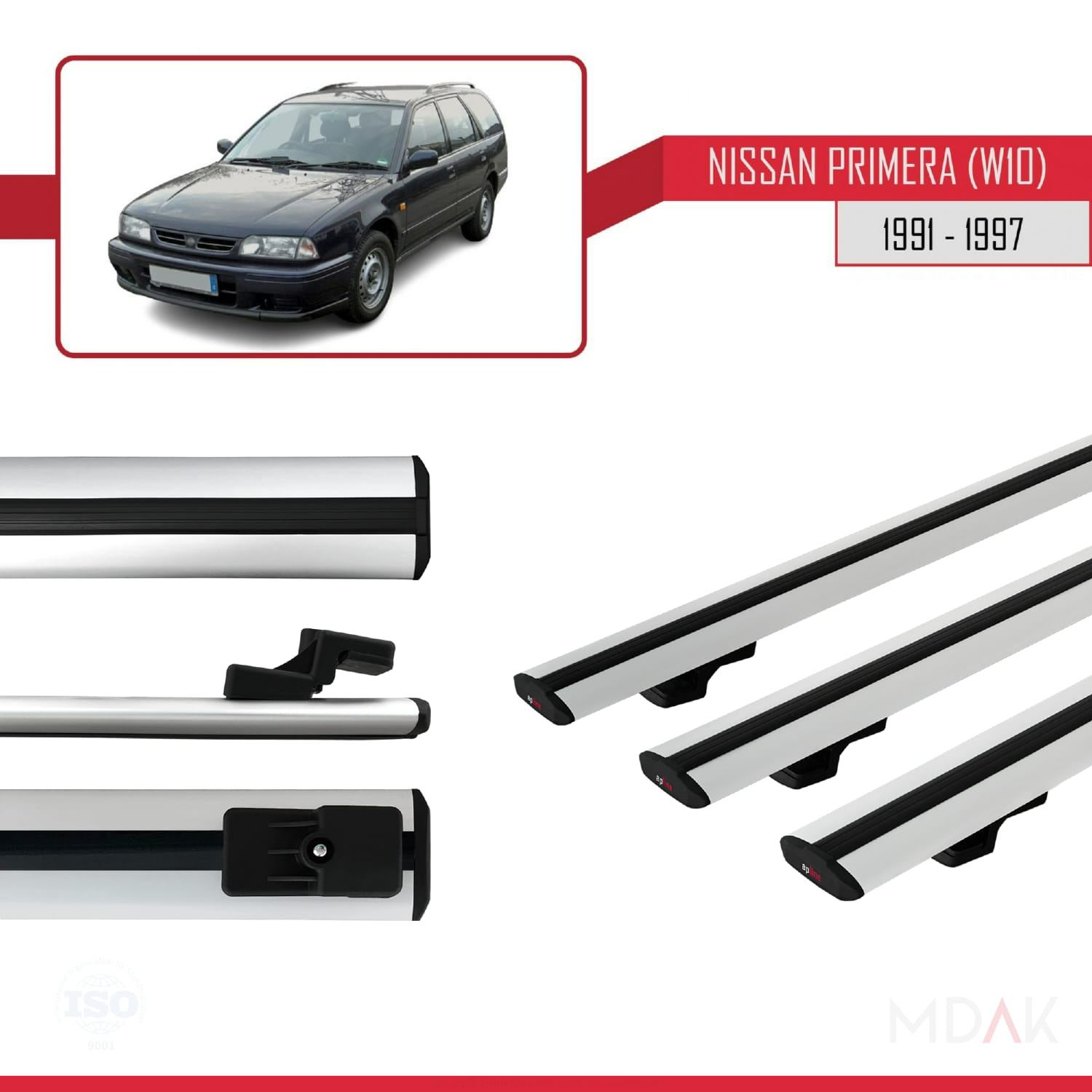 Nissan Primera (W10) Traveller 1991-1997 Arası ile Uyumlu BASIC Model Ara Atkı Tavan Barı Gri 3 Adet - Görsel 3