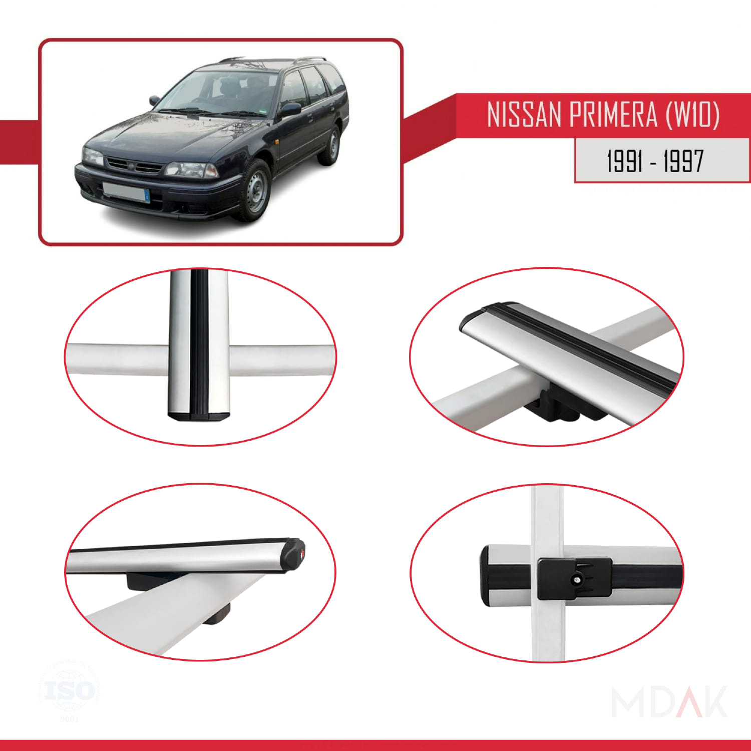 Nissan Primera (W10) Traveller 1991-1997 Arası ile Uyumlu BASIC Model Ara Atkı Tavan Barı Gri 3 Adet - Görsel 4