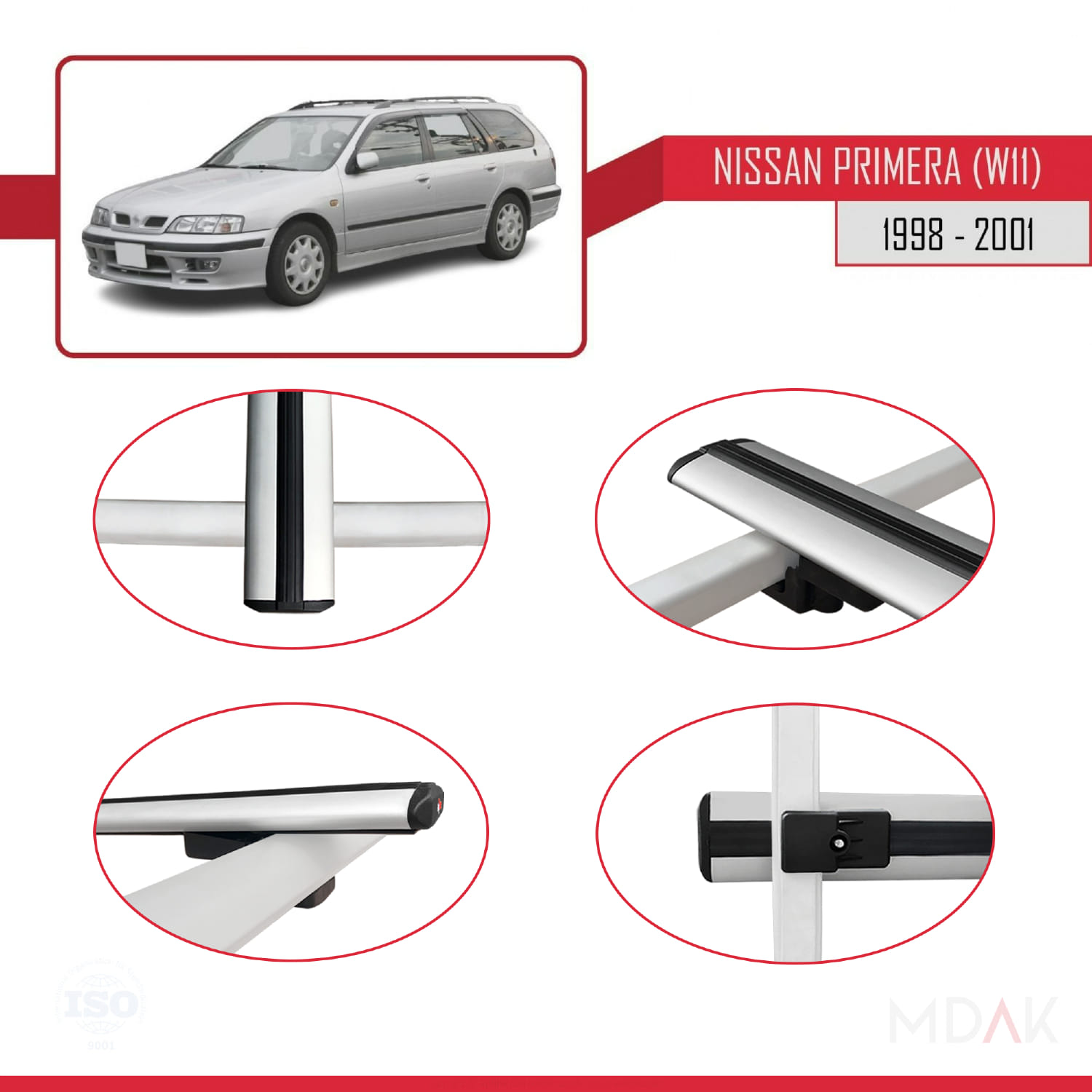 Nissan Primera 2 (W11) Traveller 1998-2001 Arası ile Uyumlu BASIC Model Ara Atkı Tavan Barı Gri 3 Adet - Görsel 4
