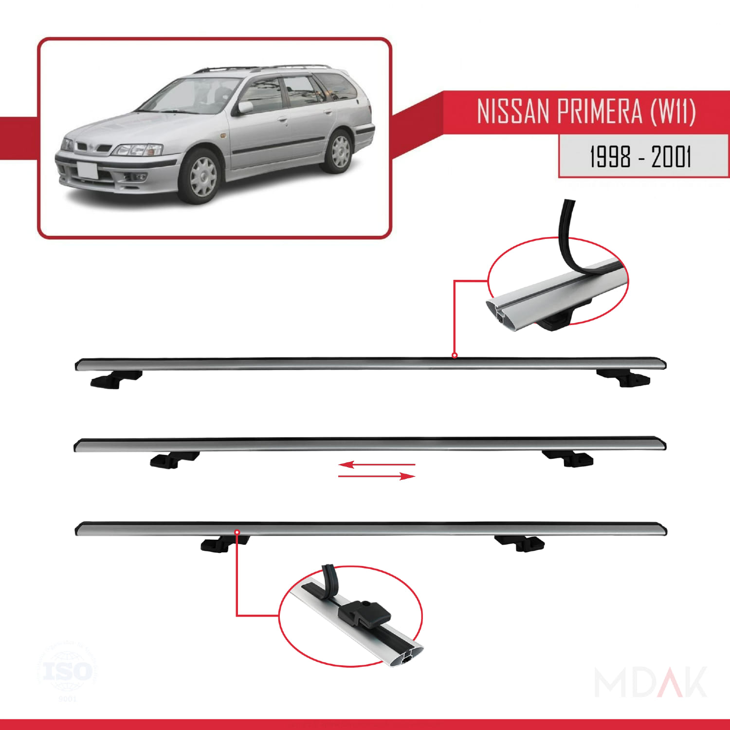 Nissan Primera 2 (W11) Traveller 1998-2001 Arası ile Uyumlu BASIC Model Ara Atkı Tavan Barı Gri 3 Adet - Görsel 5