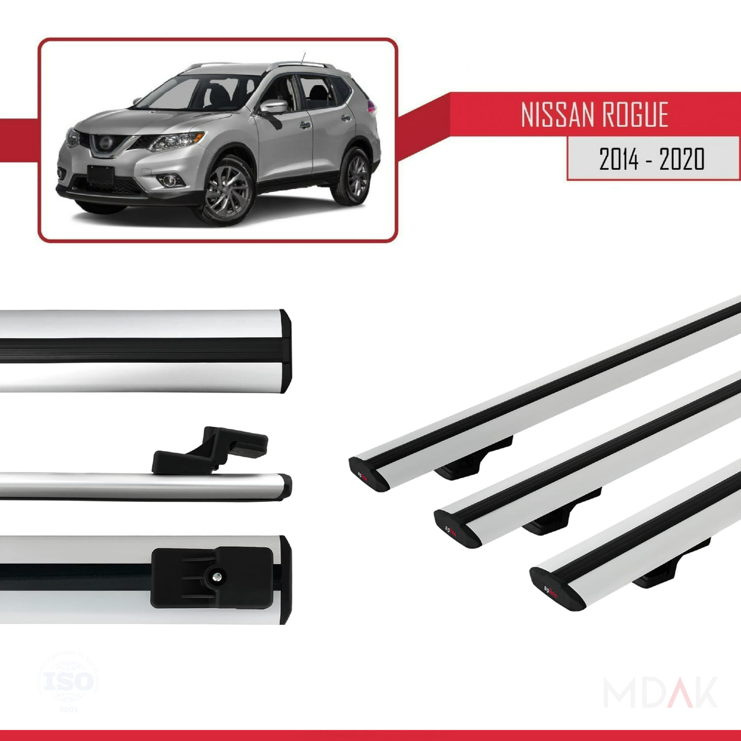Nissan Rogue 2 (T32) 2014-2020 Arası ile Uyumlu BASIC Model Ara Atkı Tavan Barı Gri 3 Adet - Görsel 3