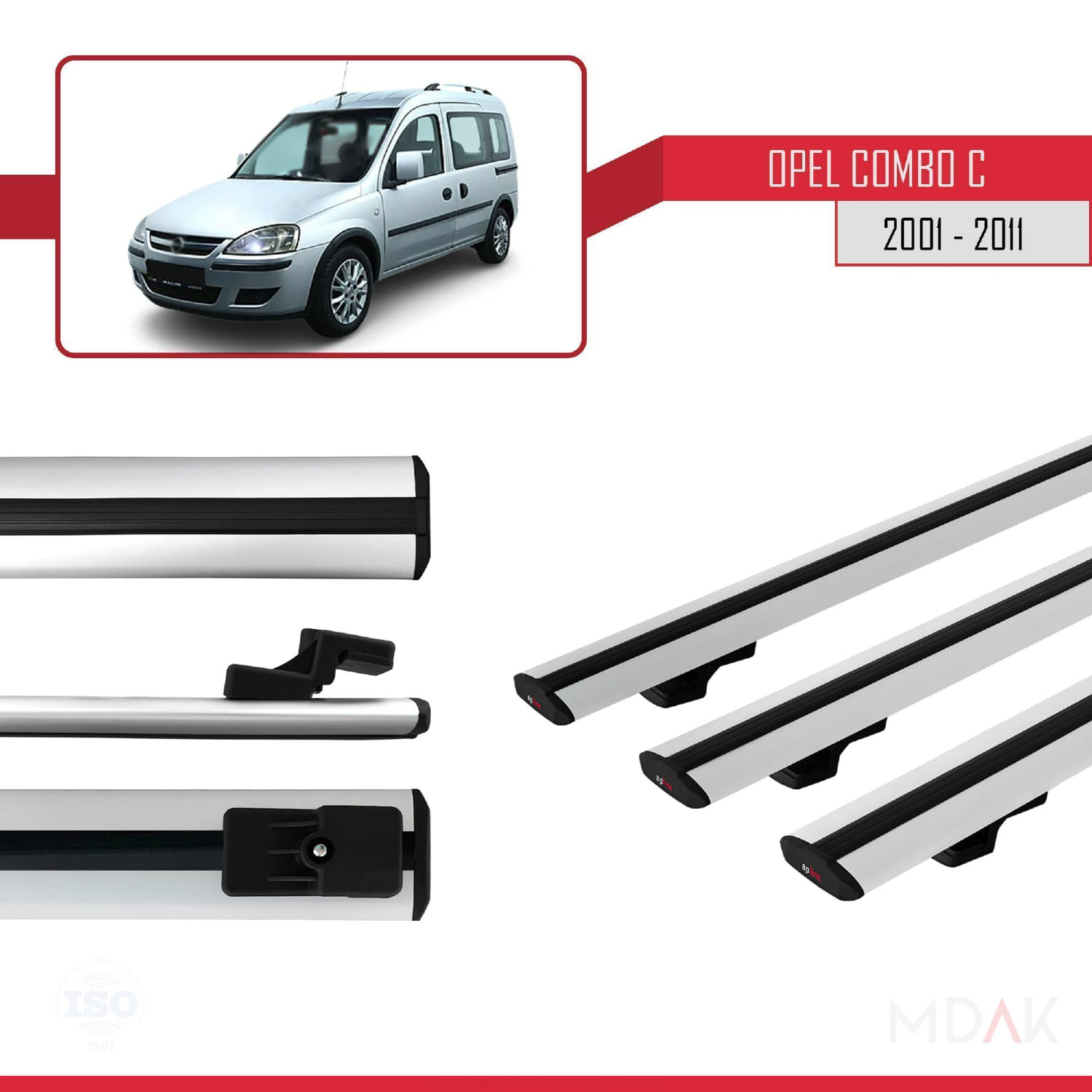 Opel Combo C 2001-2011 Arası ile Uyumlu BASIC Model Ara Atkı Tavan Barı Gri 3 Adet - Görsel 3