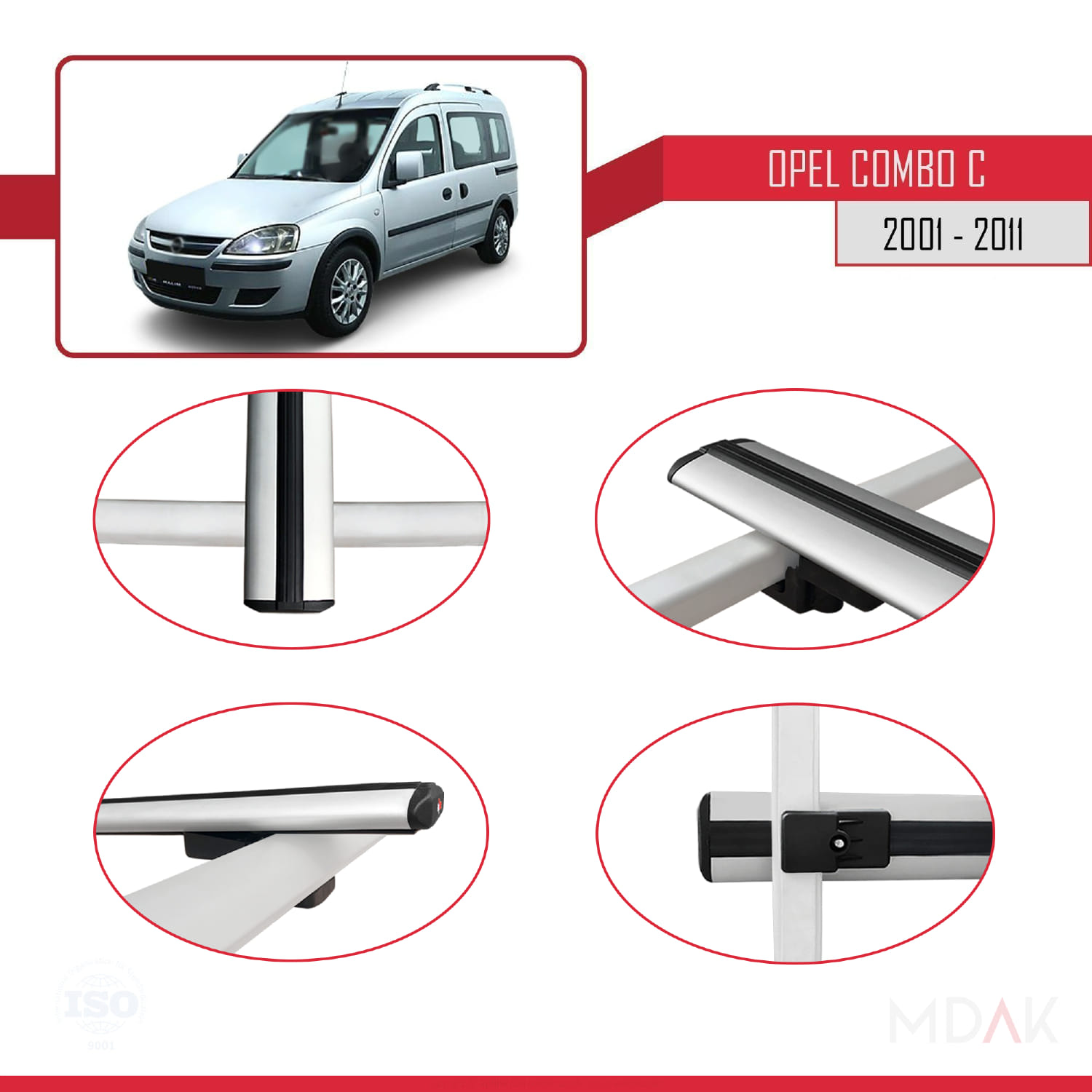 Opel Combo C 2001-2011 Arası ile Uyumlu BASIC Model Ara Atkı Tavan Barı Gri 3 Adet - Görsel 4