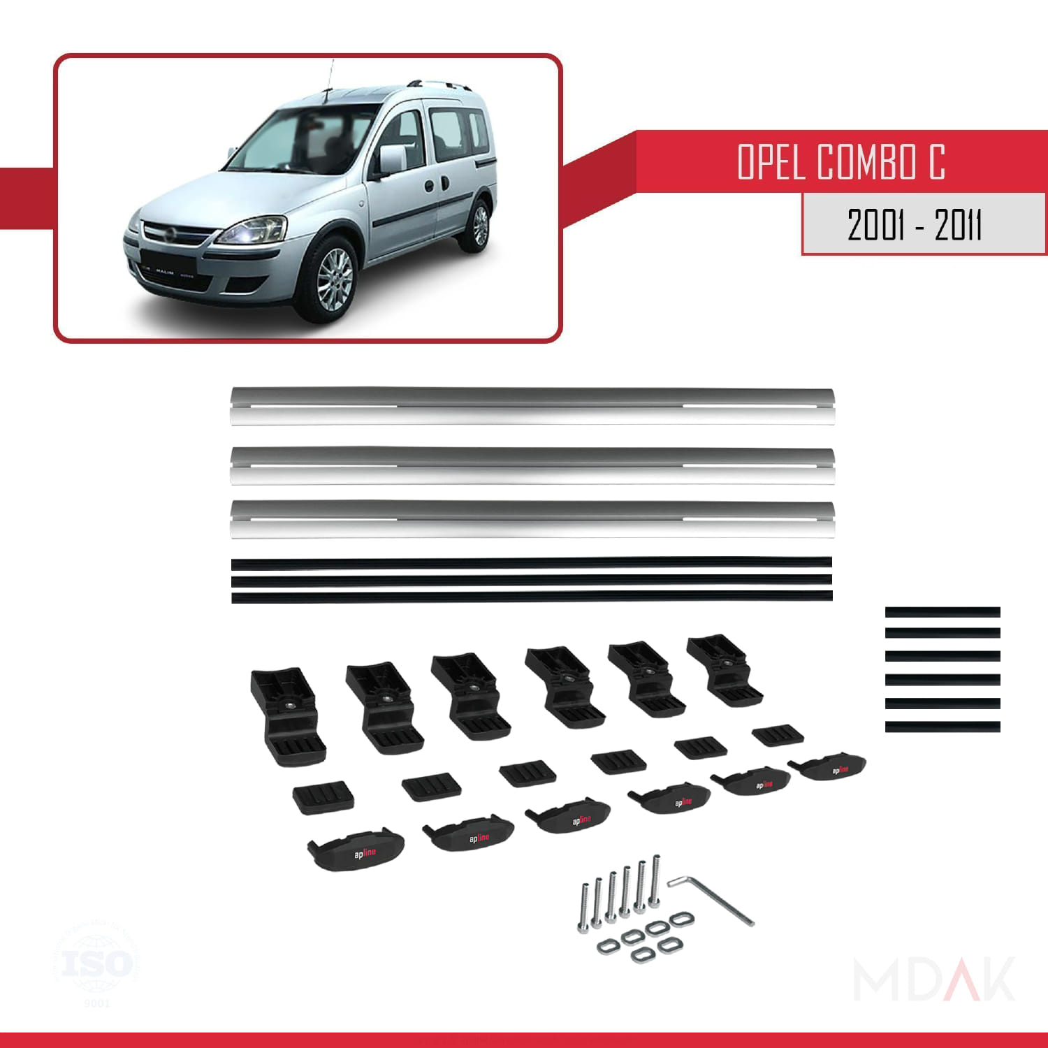 Opel Combo C 2001-2011 Arası ile Uyumlu BASIC Model Ara Atkı Tavan Barı Gri 3 Adet - Görsel 6