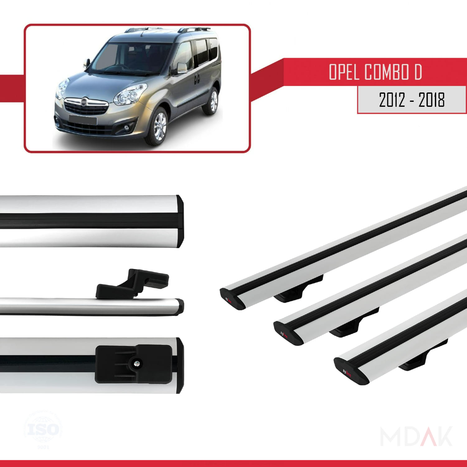 Opel Combo D 2012-2018 Arası ile Uyumlu BASIC Model Ara Atkı Tavan Barı Gri 3 Adet - Görsel 3