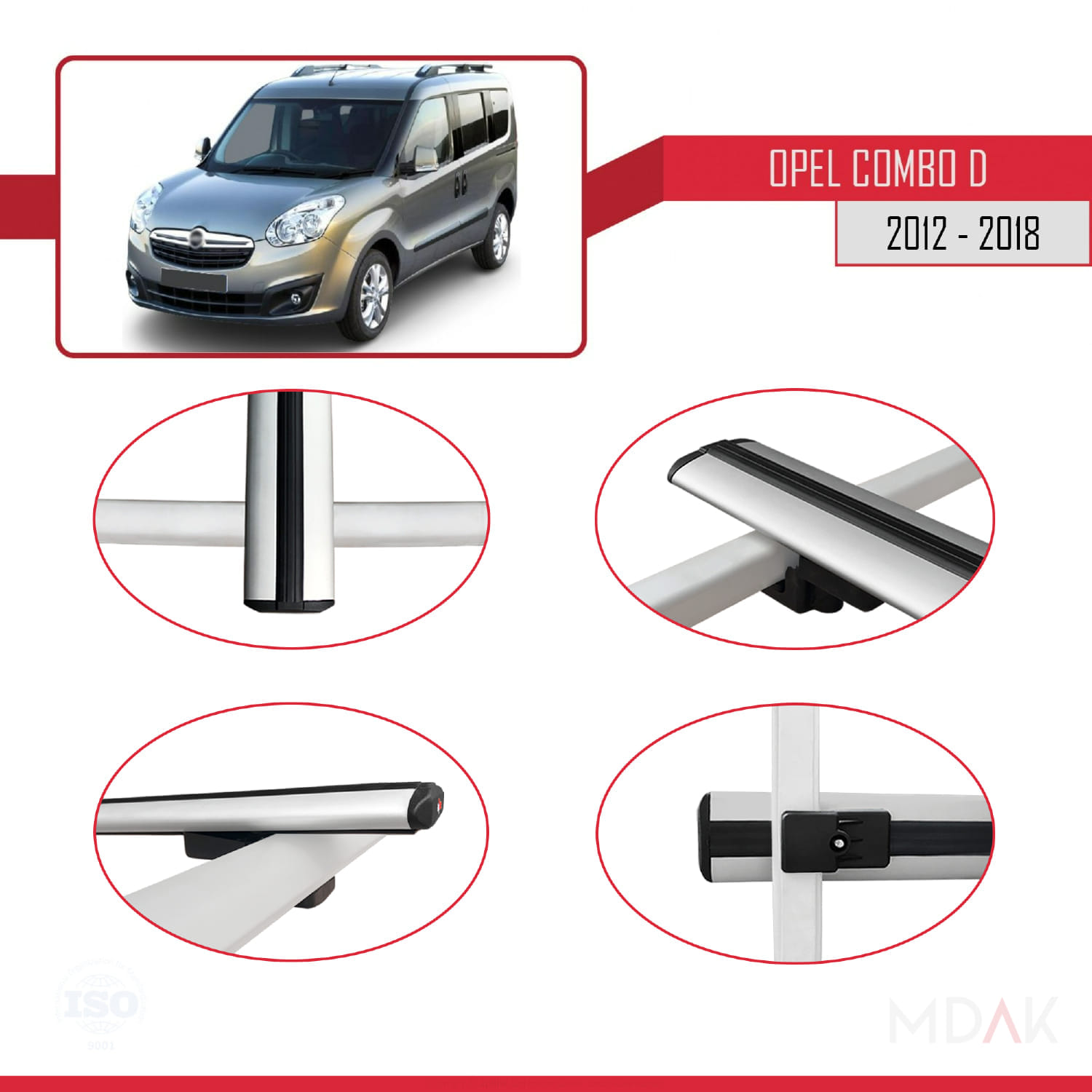 Opel Combo D 2012-2018 Arası ile Uyumlu BASIC Model Ara Atkı Tavan Barı Gri 3 Adet - Görsel 4