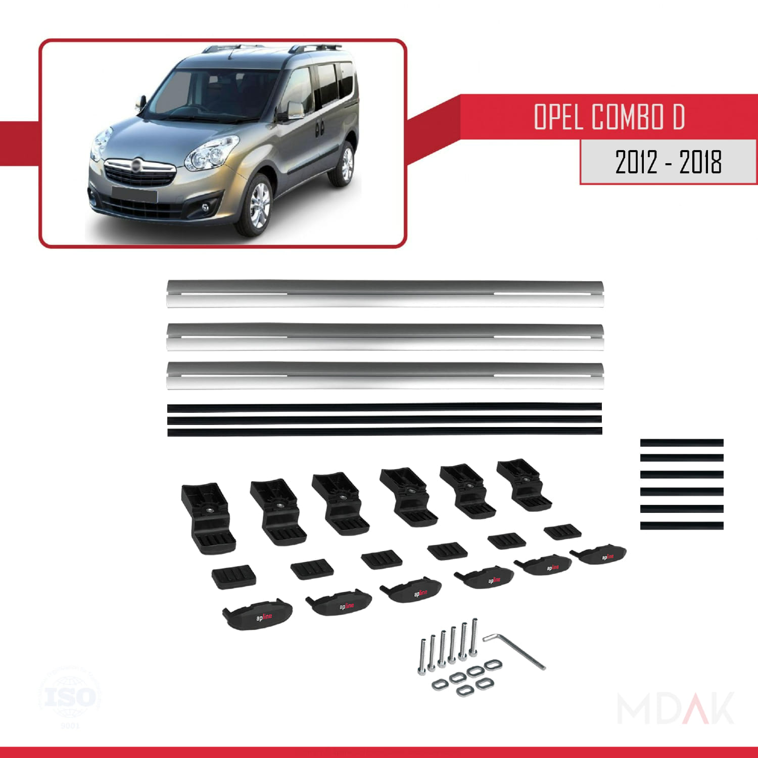 Opel Combo D 2012-2018 Arası ile Uyumlu BASIC Model Ara Atkı Tavan Barı Gri 3 Adet - Görsel 6