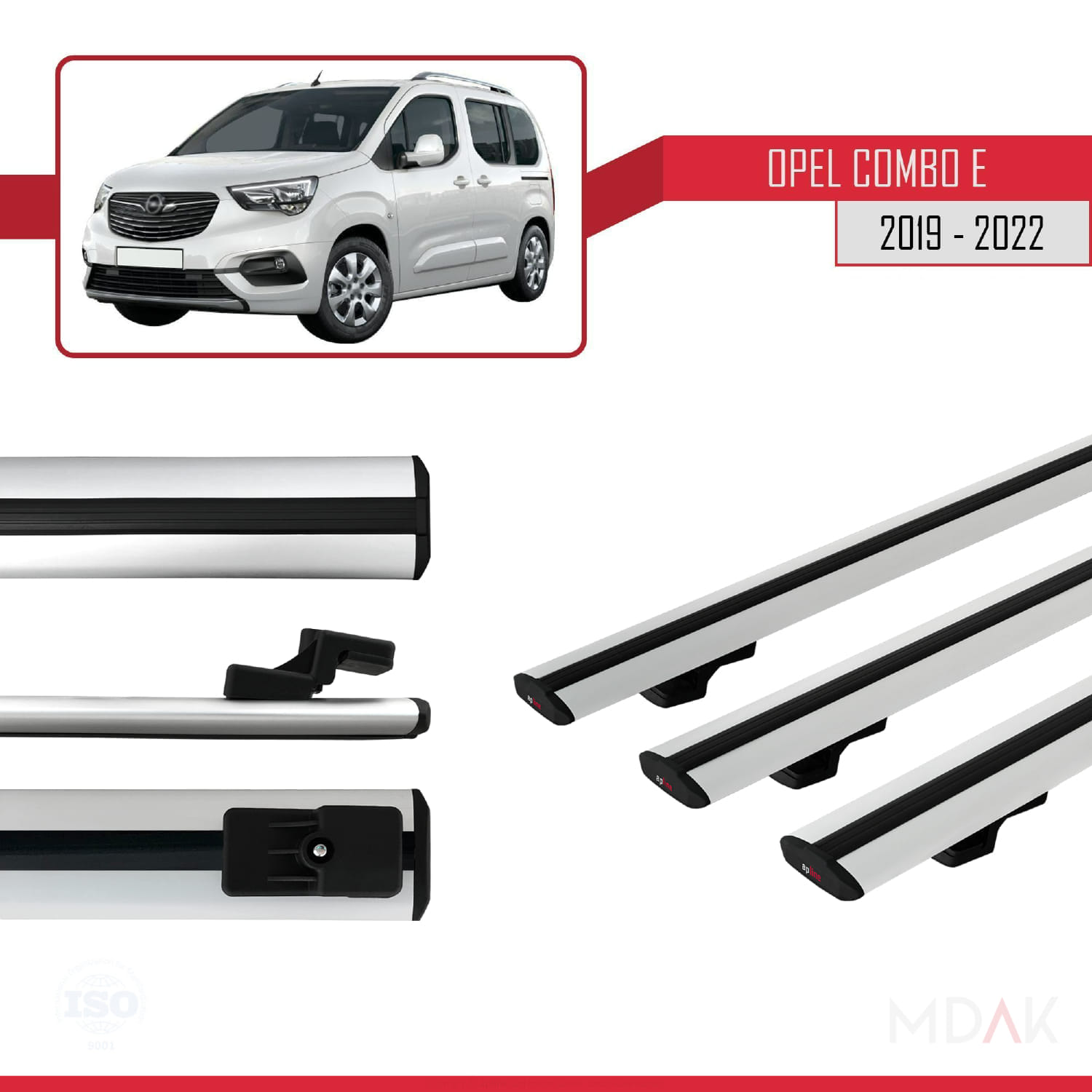 Opel Combo E Life 2019-2022 Arası ile Uyumlu BASIC Model Ara Atkı Tavan Barı Gri 3 Adet - Görsel 3
