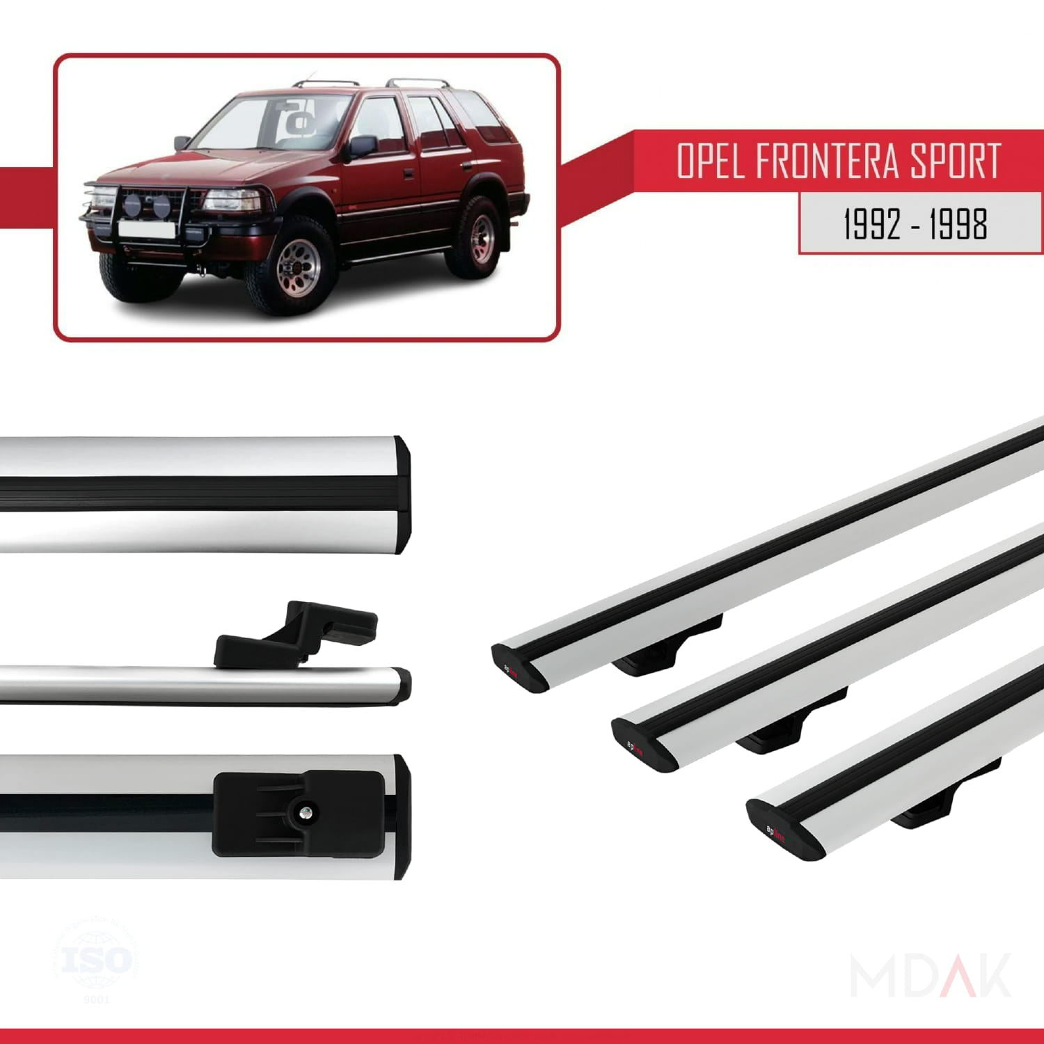 Opel Frontera Sport 1992-1998 Arası ile Uyumlu BASIC Model Ara Atkı Tavan Barı Gri 3 Adet - Görsel 3