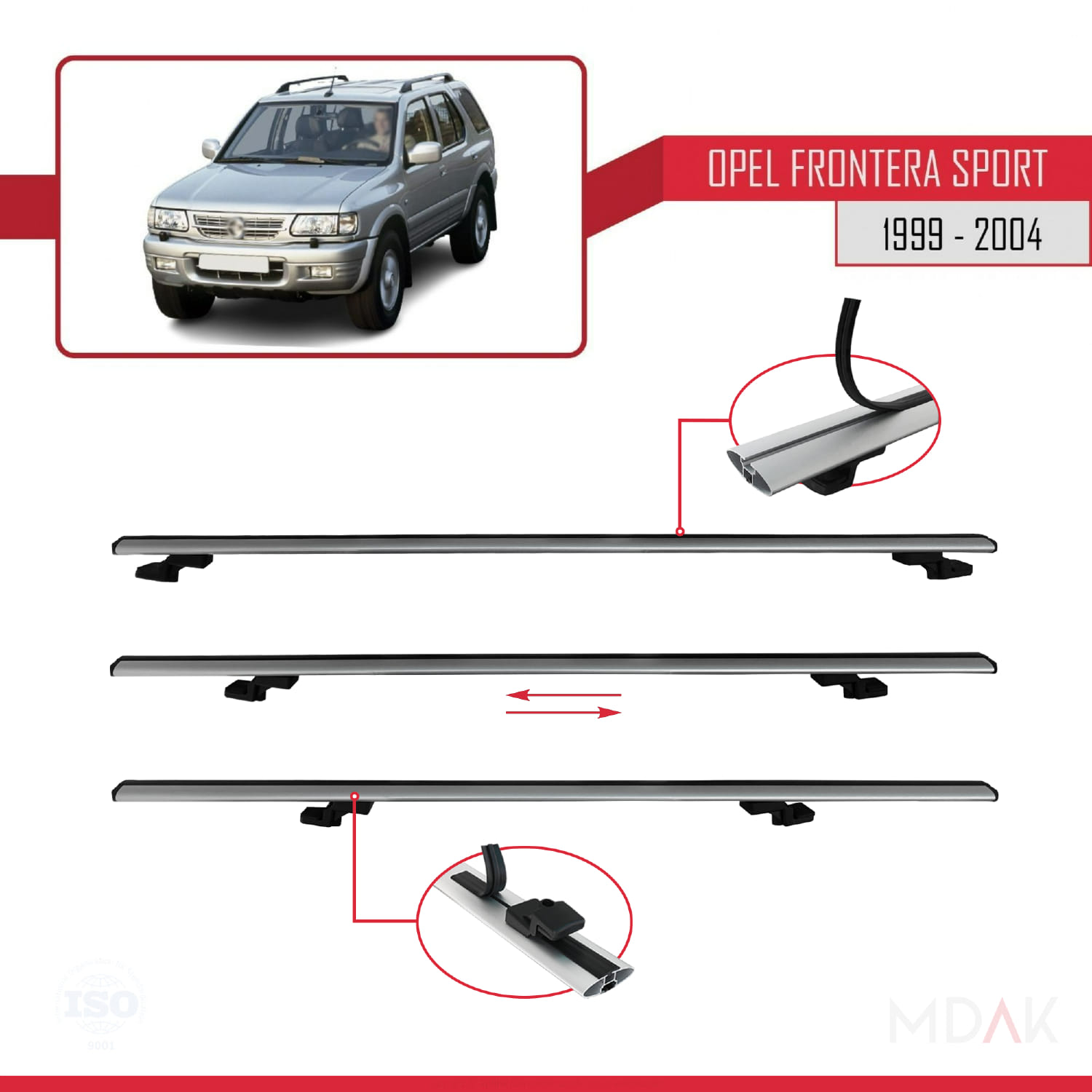 Opel Frontera Sport 2 1999-2004 Arası ile Uyumlu BASIC Model Ara Atkı Tavan Barı Gri 3 Adet - Görsel 5