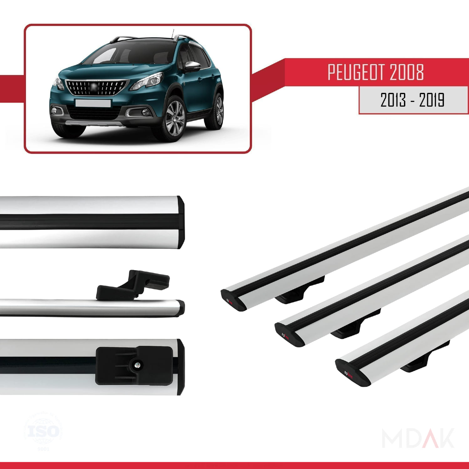 Peugeot 2008 (A94) 2013-2019 Arası ile Uyumlu BASIC Model Ara Atkı Tavan Barı Gri 3 Adet - Görsel 3