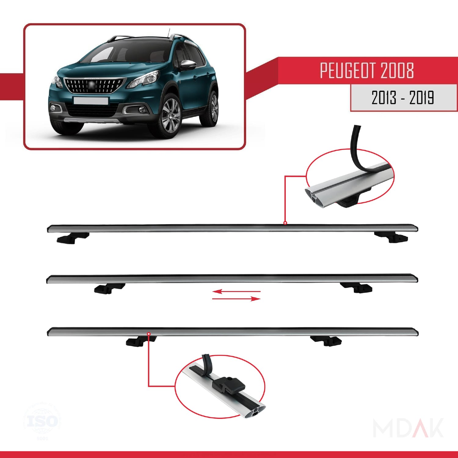 Peugeot 2008 (A94) 2013-2019 Arası ile Uyumlu BASIC Model Ara Atkı Tavan Barı Gri 3 Adet - Görsel 5