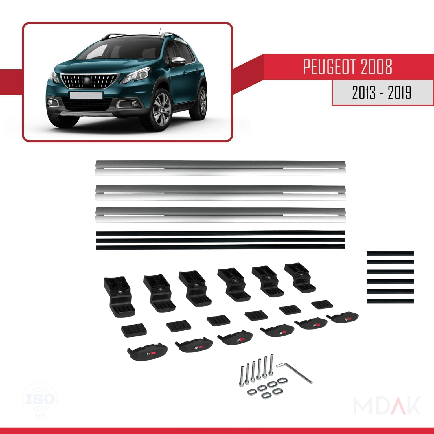 Peugeot 2008 (A94) 2013-2019 Arası ile Uyumlu BASIC Model Ara Atkı Tavan Barı Gri 3 Adet - Görsel 6