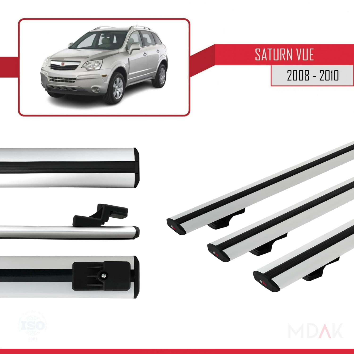 Saturn Vue 2 2008-2010 Arası ile Uyumlu BASIC Model Ara Atkı Tavan Barı Gri 3 Adet - Görsel 3