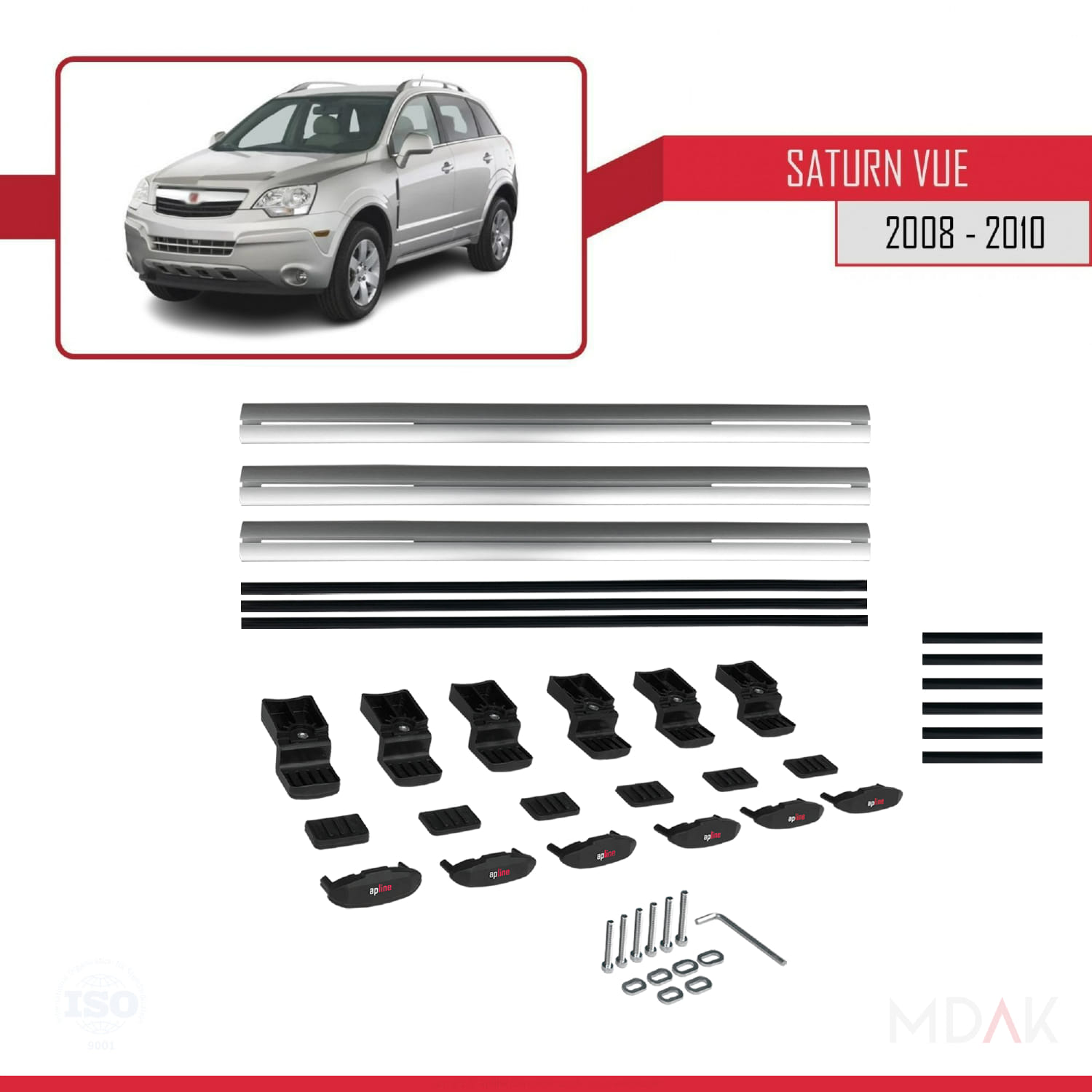 Saturn Vue 2 2008-2010 Arası ile Uyumlu BASIC Model Ara Atkı Tavan Barı Gri 3 Adet - Görsel 6