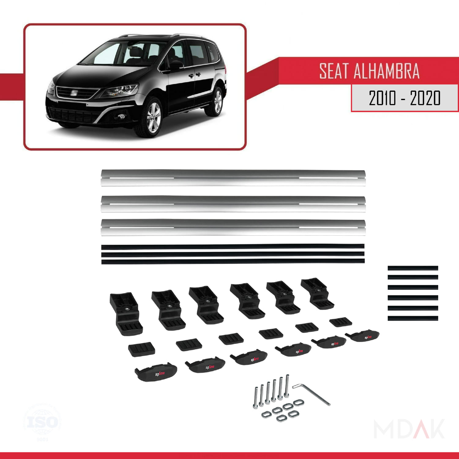 Seat Alhambra 2 (7N) 2010-2020 Arası ile Uyumlu BASIC Model Ara Atkı Tavan Barı Gri 3 Adet - Görsel 6