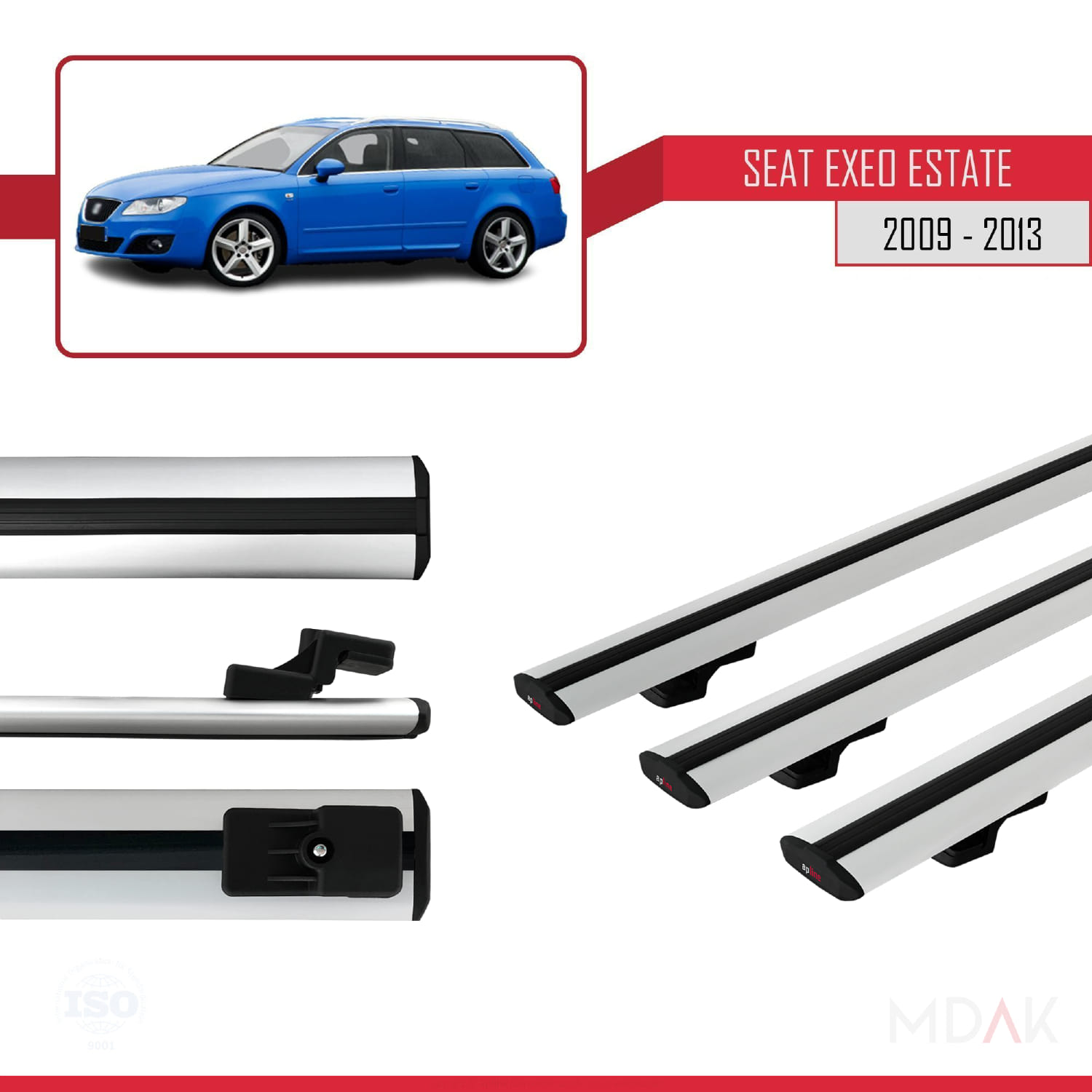 Seat Exeo (3R9) ST 2009-2013 Arası ile Uyumlu BASIC Model Ara Atkı Tavan Barı Gri 3 Adet - Görsel 3