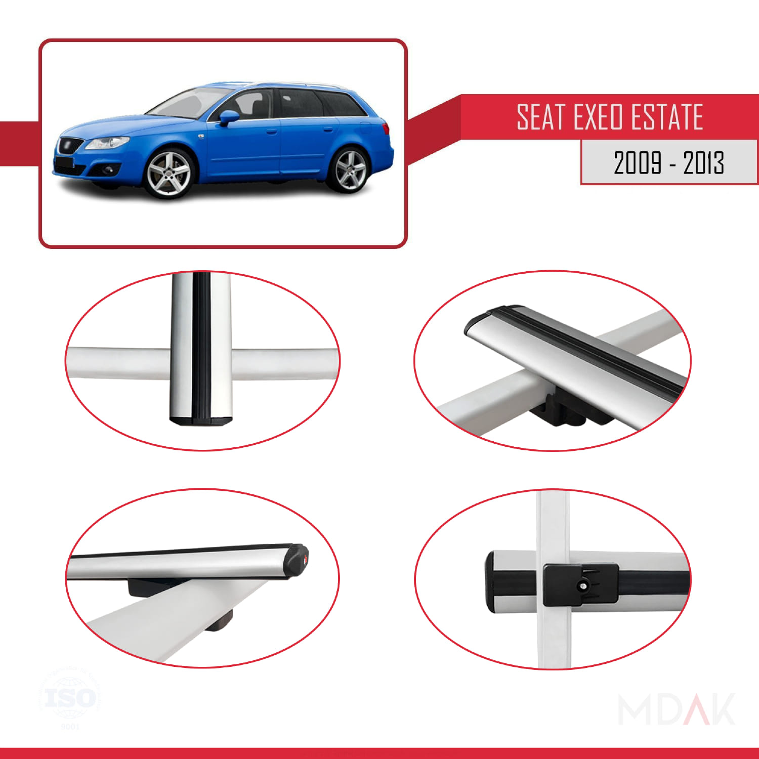 Seat Exeo (3R9) ST 2009-2013 Arası ile Uyumlu BASIC Model Ara Atkı Tavan Barı Gri 3 Adet - Görsel 4