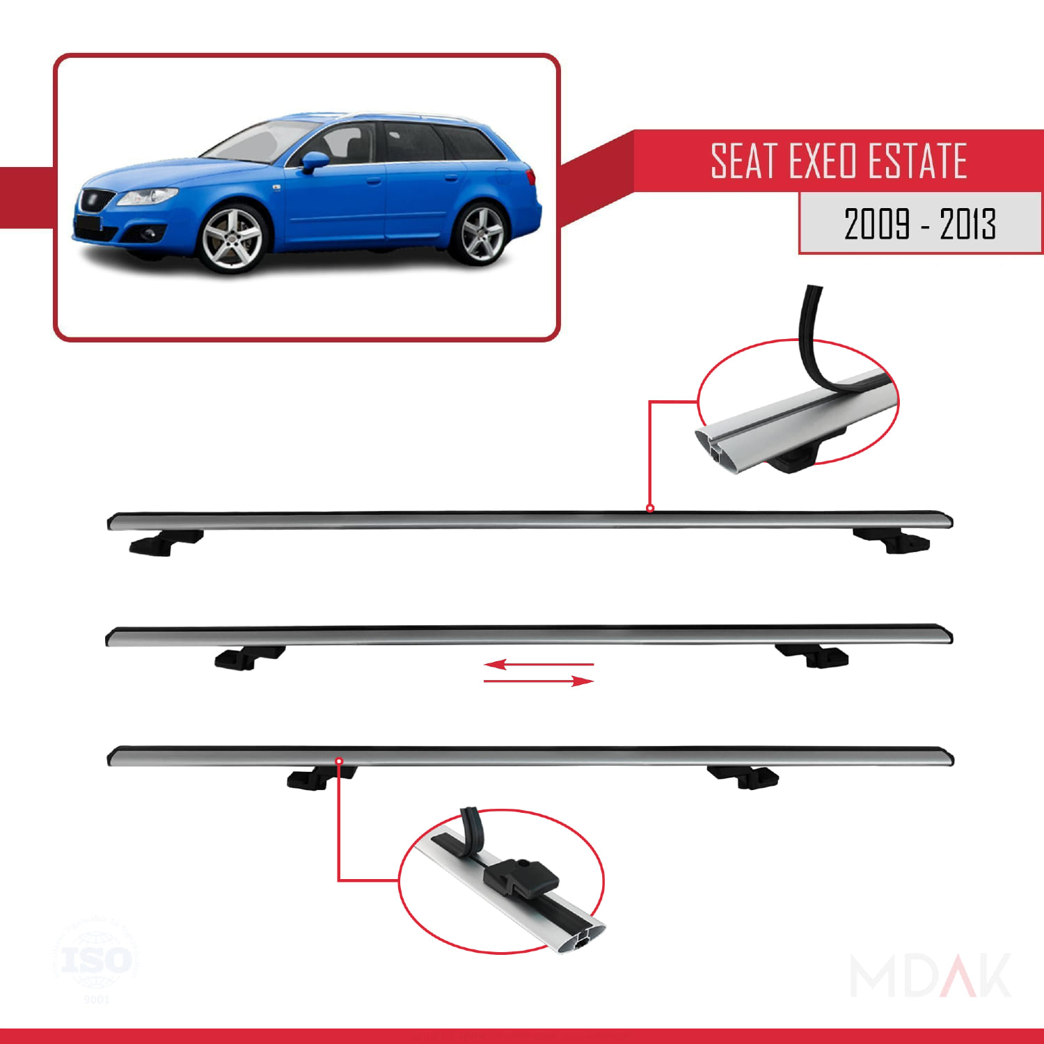 Seat Exeo (3R9) ST 2009-2013 Arası ile Uyumlu BASIC Model Ara Atkı Tavan Barı Gri 3 Adet - Görsel 5