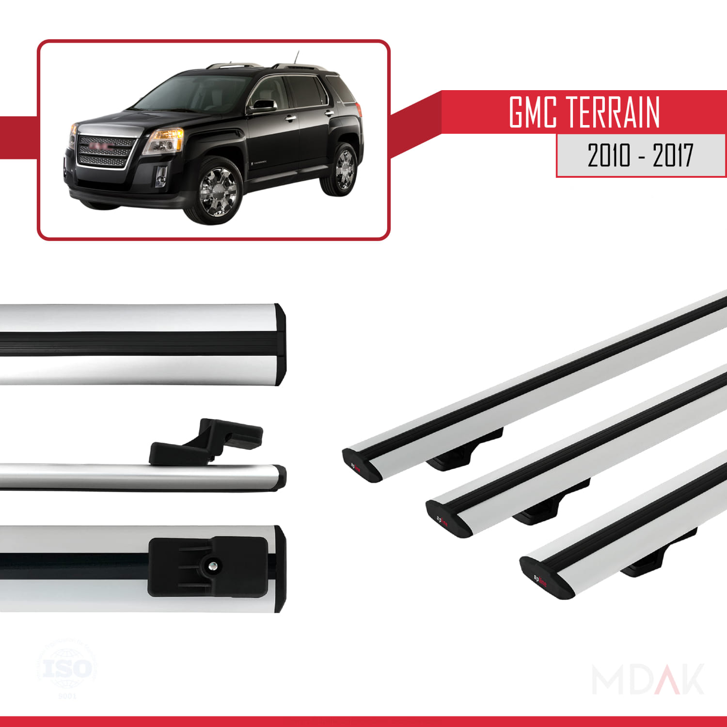 GMC Terrain 2010-2017 Arası ile Uyumlu BASIC Model Ara Atkı Tavan Barı Gri 3 Adet - Görsel 3