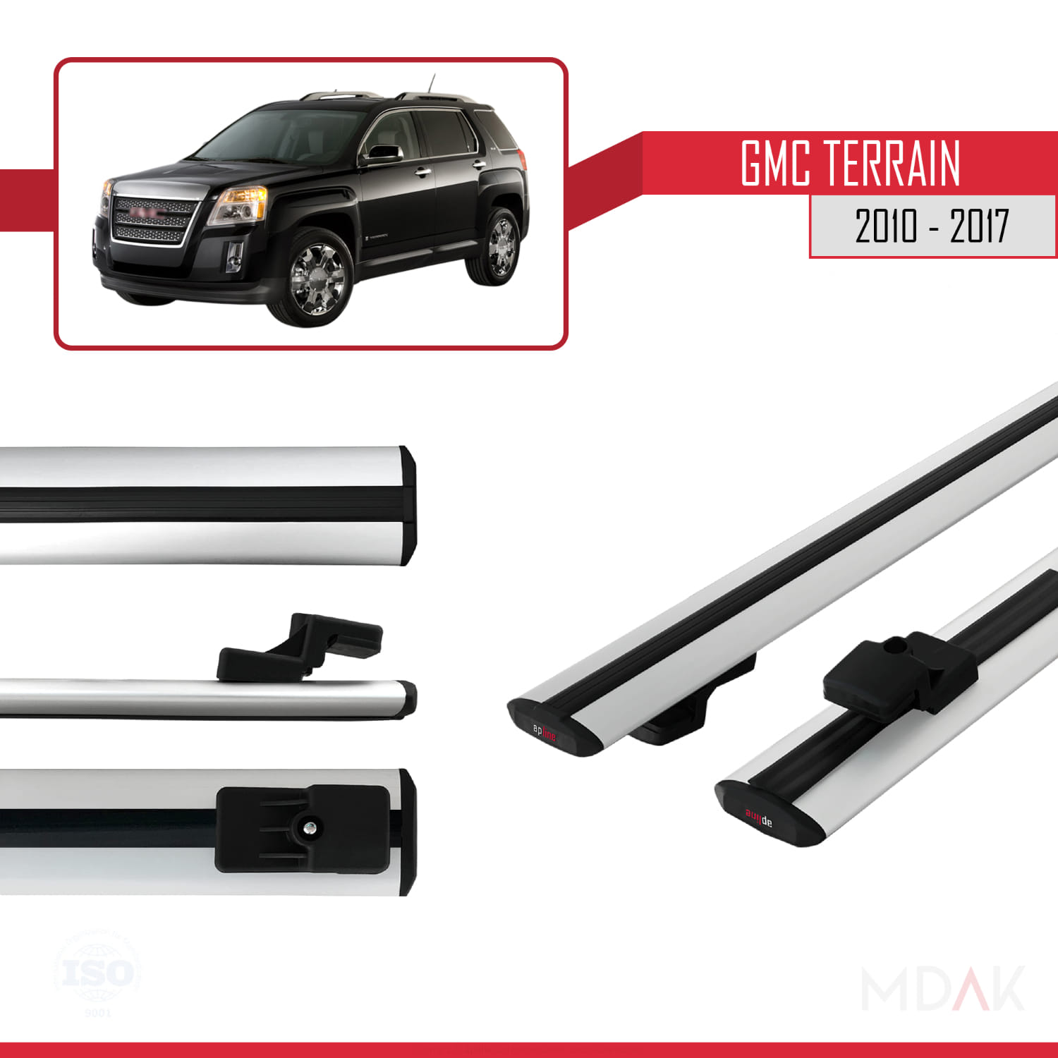GMC Terrain 2010-2017 Arası ile Uyumlu BASIC Model Ara Atkı Tavan Barı Gri 2 Adet - Görsel 3