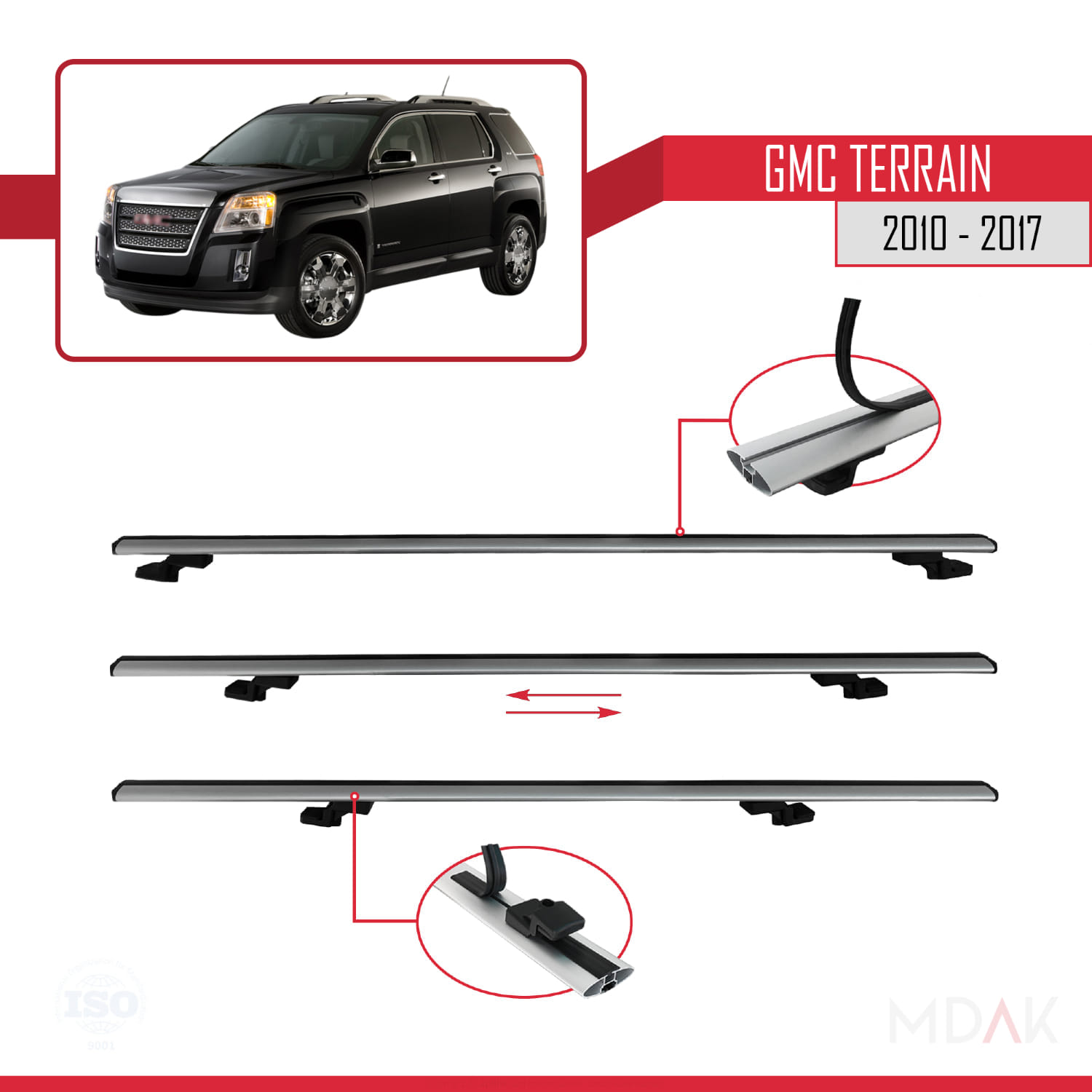 GMC Terrain 2010-2017 Arası ile Uyumlu BASIC Model Ara Atkı Tavan Barı Gri 2 Adet - Görsel 5