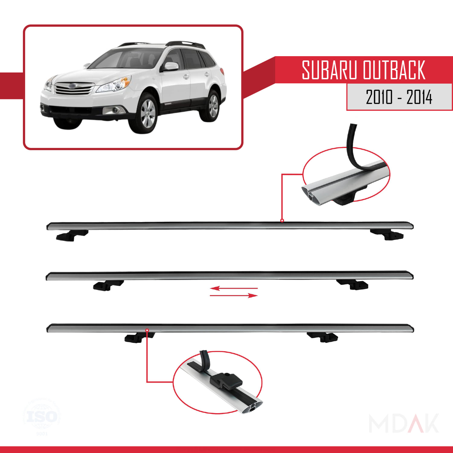 Subaru Outback 2010-2014 Arası ile Uyumlu BASIC Model Ara Atkı Tavan Barı Gri 2 Adet - Görsel 5