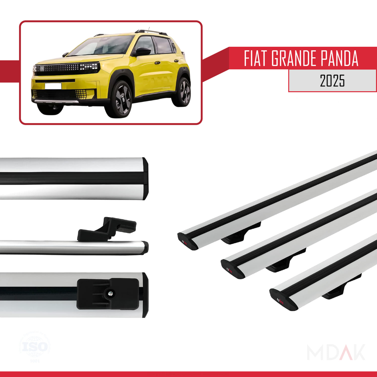 Fiat Grande Panda 2025-2025 Arası ile Uyumlu BASIC Model Ara Atkı Tavan Barı Gri 3 Adet - Görsel 3