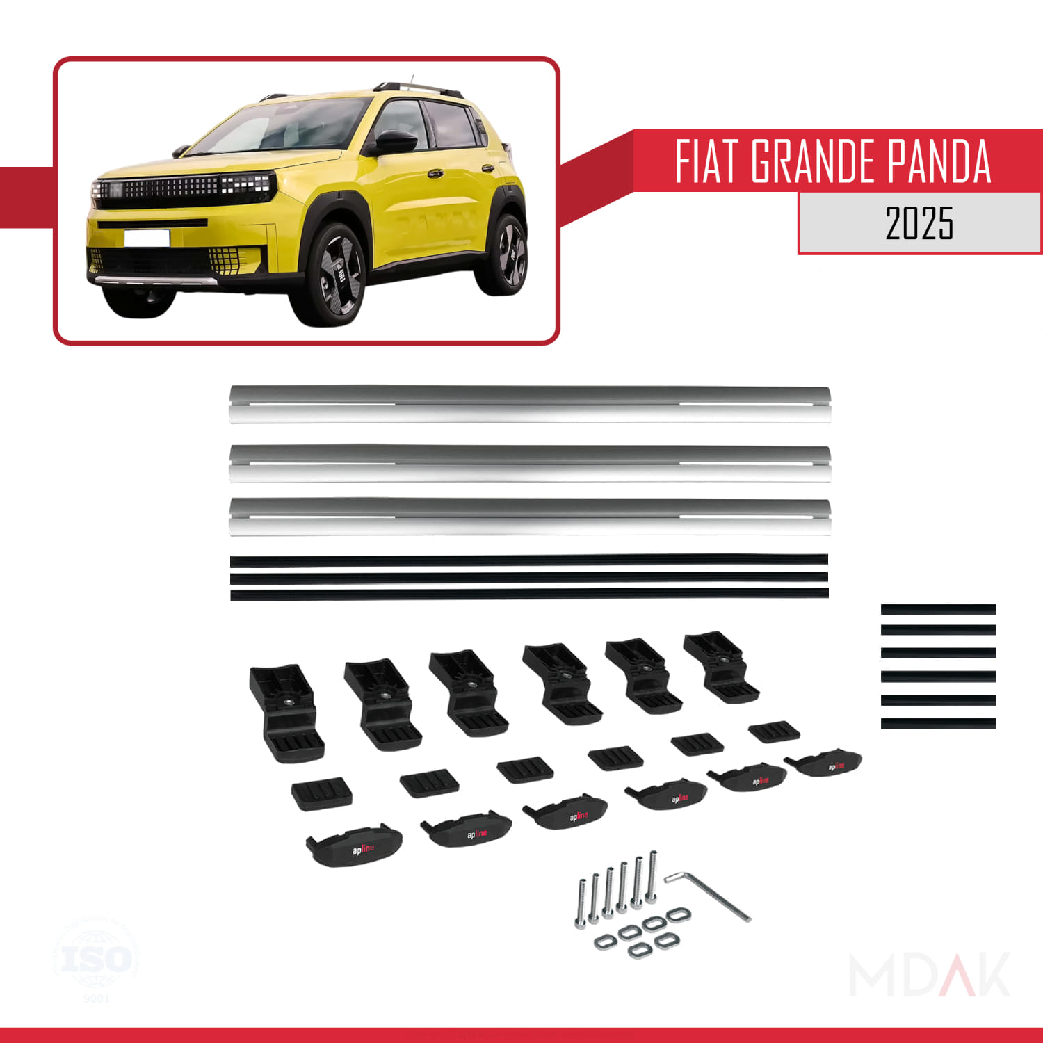 Fiat Grande Panda 2025-2025 Arası ile Uyumlu BASIC Model Ara Atkı Tavan Barı Gri 3 Adet - Görsel 6