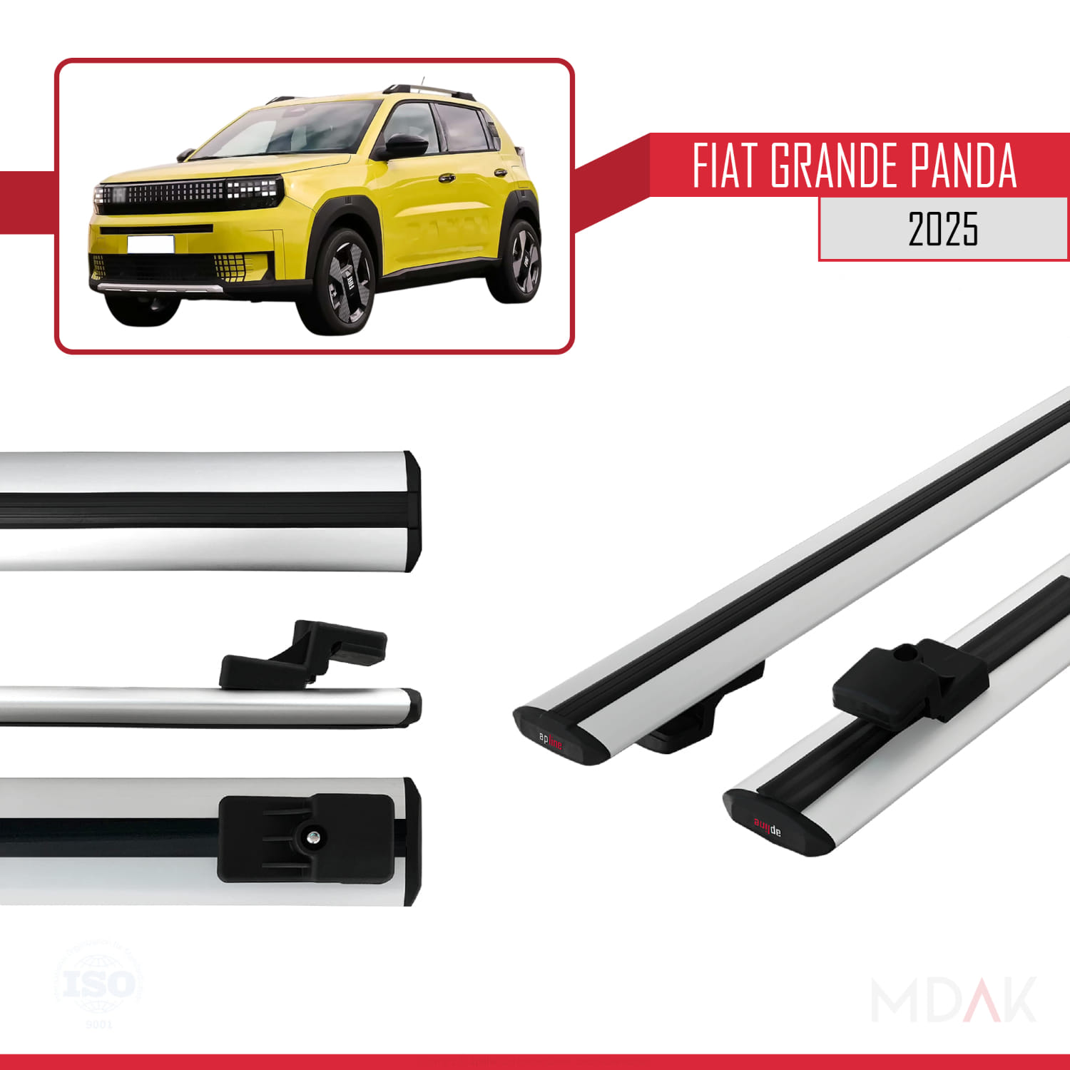 Fiat Grande Panda 2025-2025 Arası ile Uyumlu BASIC Model Ara Atkı Tavan Barı Gri 2 Adet - Görsel 3