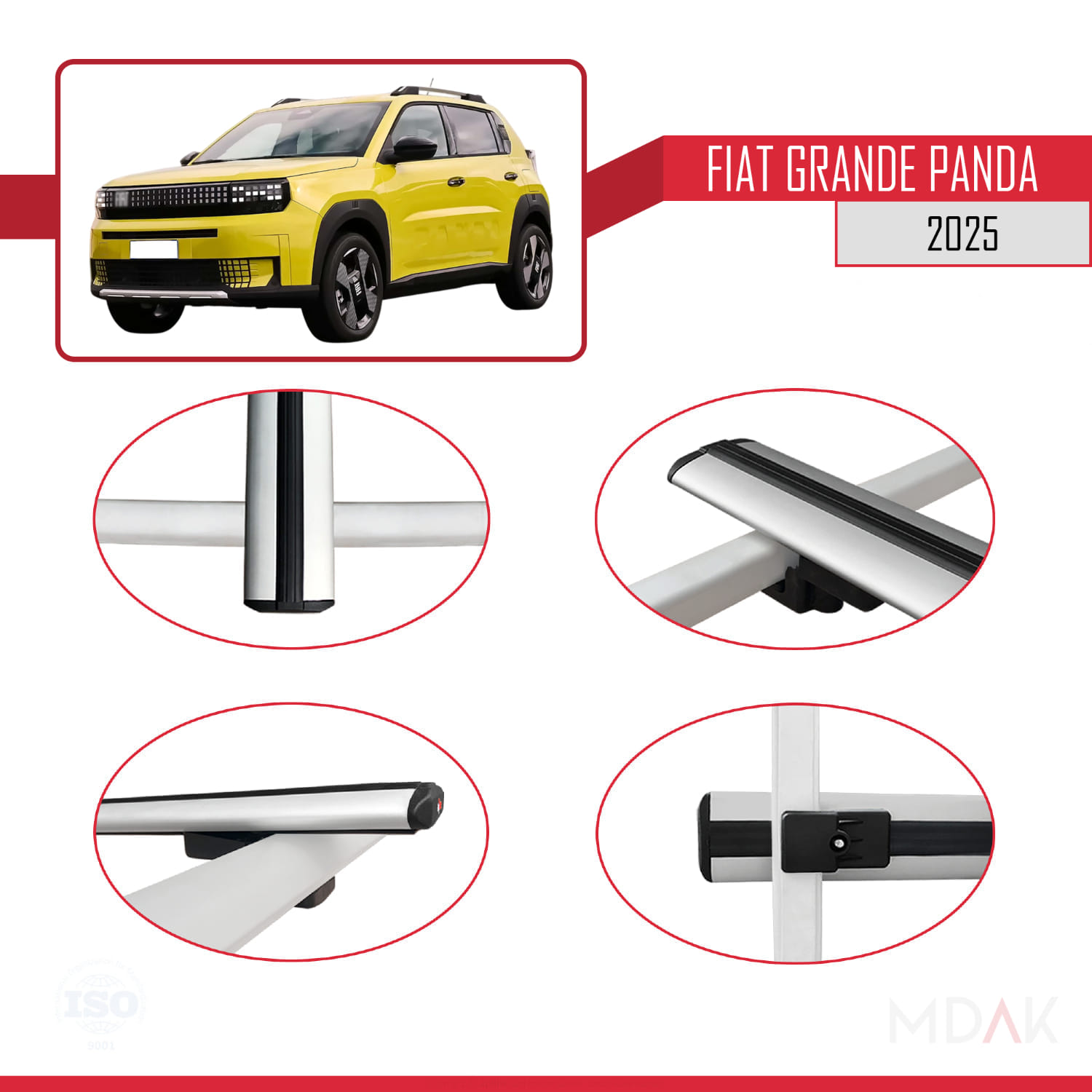 Fiat Grande Panda 2025-2025 Arası ile Uyumlu BASIC Model Ara Atkı Tavan Barı Gri 2 Adet - Görsel 4