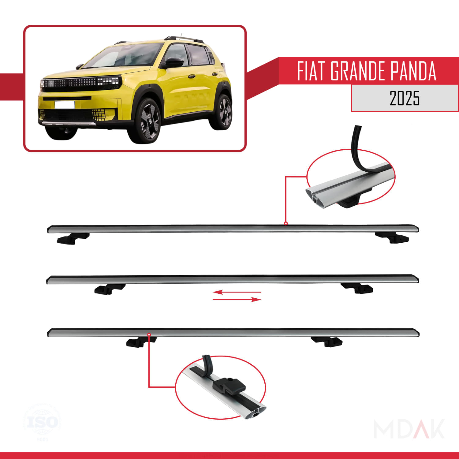 Fiat Grande Panda 2025-2025 Arası ile Uyumlu BASIC Model Ara Atkı Tavan Barı Gri 2 Adet - Görsel 5