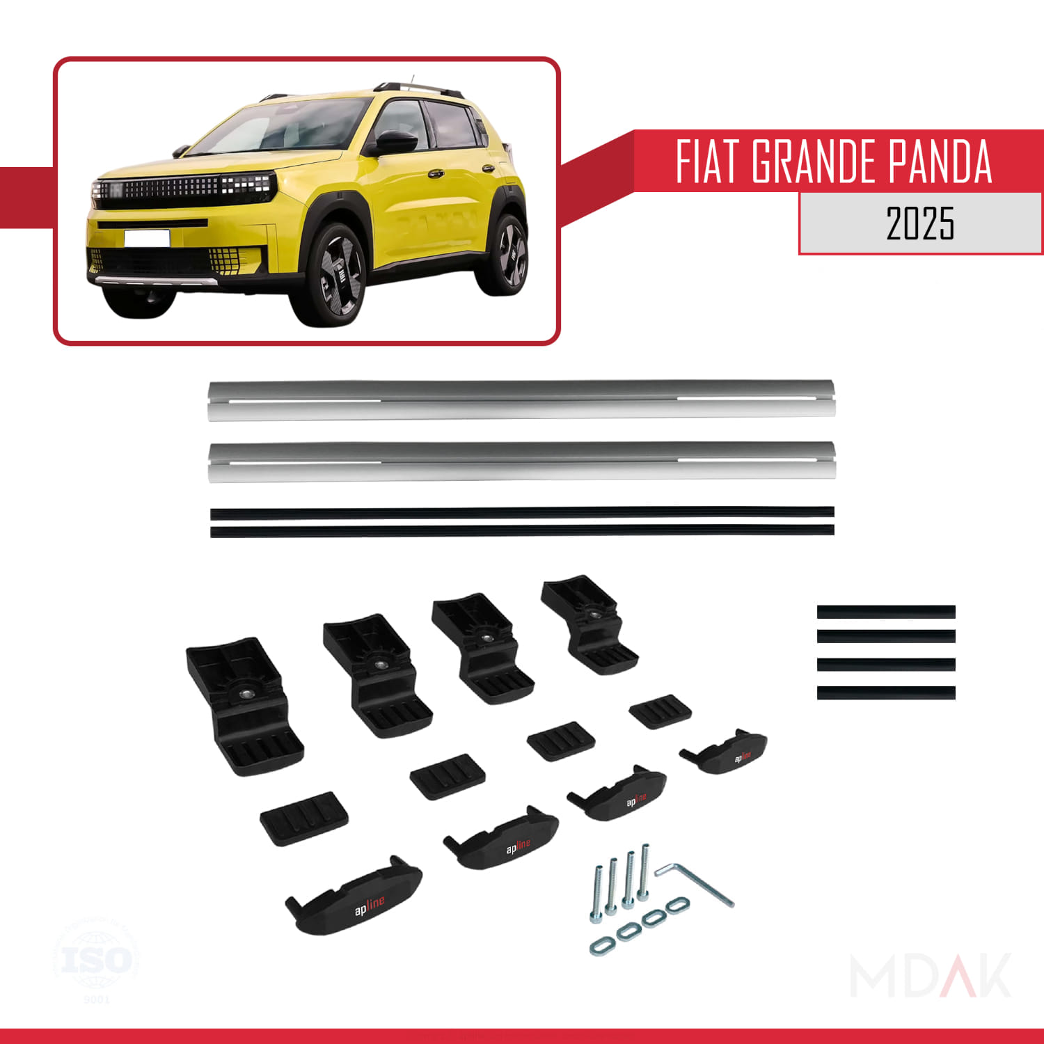 Fiat Grande Panda 2025-2025 Arası ile Uyumlu BASIC Model Ara Atkı Tavan Barı Gri 2 Adet - Görsel 6