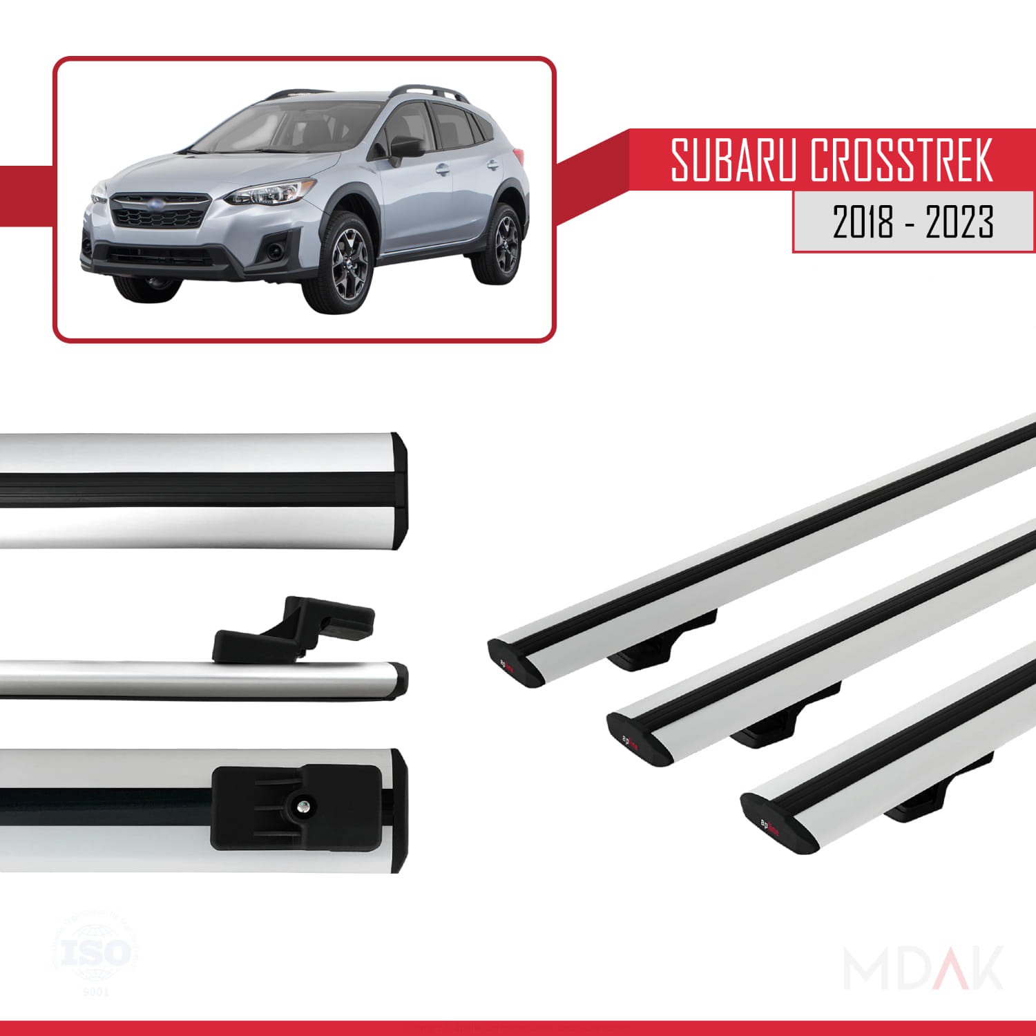 Subaru Crosstrek 2018-2023 Arası ile Uyumlu BASIC Model Ara Atkı Tavan Barı Gri 3 Adet - Görsel 3