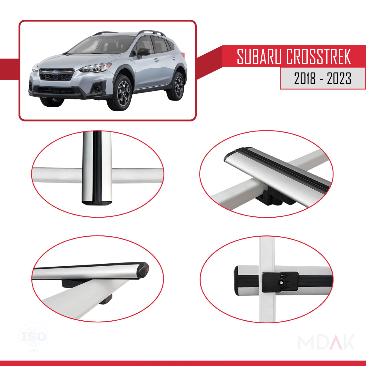 Subaru Crosstrek 2018-2023 Arası ile Uyumlu BASIC Model Ara Atkı Tavan Barı Gri 3 Adet - Görsel 4