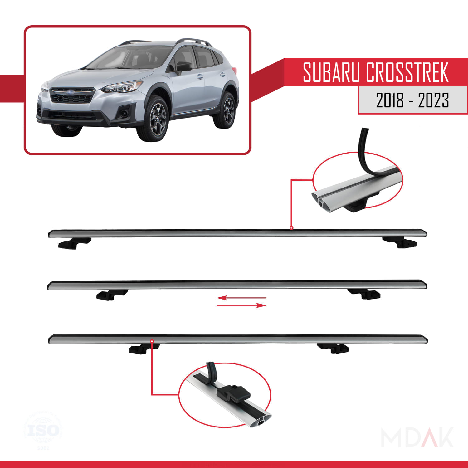 Subaru Crosstrek 2018-2023 Arası ile Uyumlu BASIC Model Ara Atkı Tavan Barı Gri 3 Adet - Görsel 5