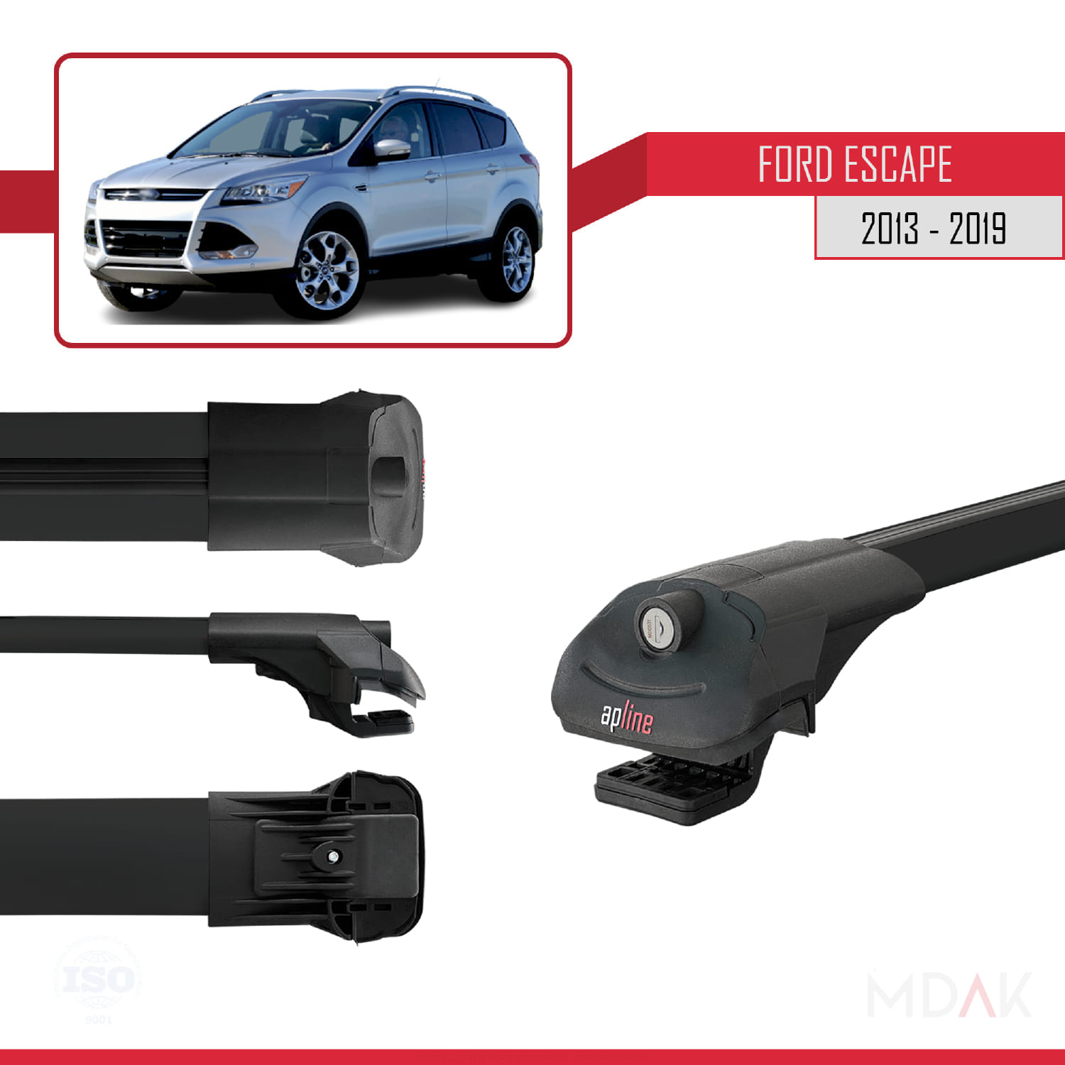 Ford Escape 3 2013-2019 Arası ile Uyumlu ACE-1 Ara Atkı Tavan Barı Siyah 3 Adet - Görsel 3