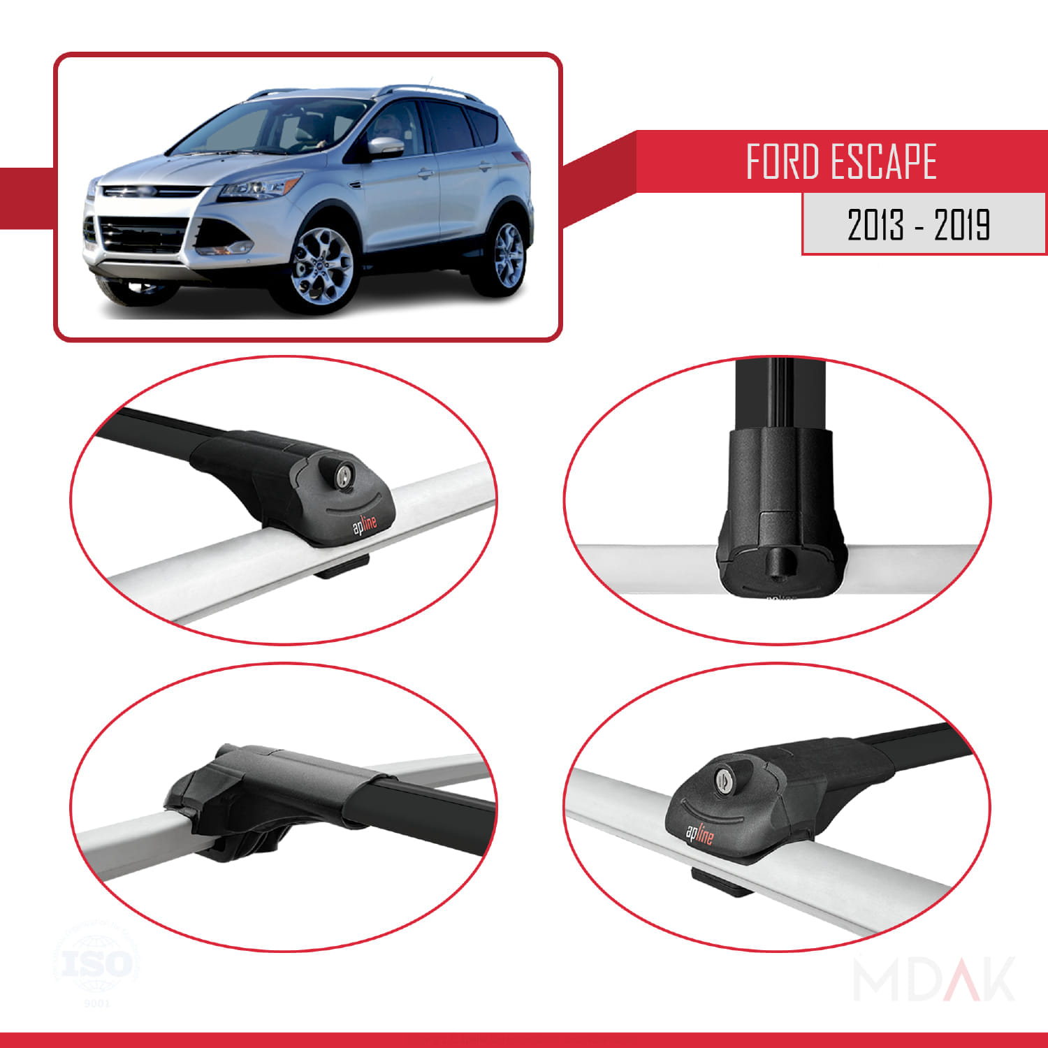 Ford Escape 3 2013-2019 Arası ile Uyumlu ACE-1 Ara Atkı Tavan Barı Siyah 3 Adet - Görsel 4