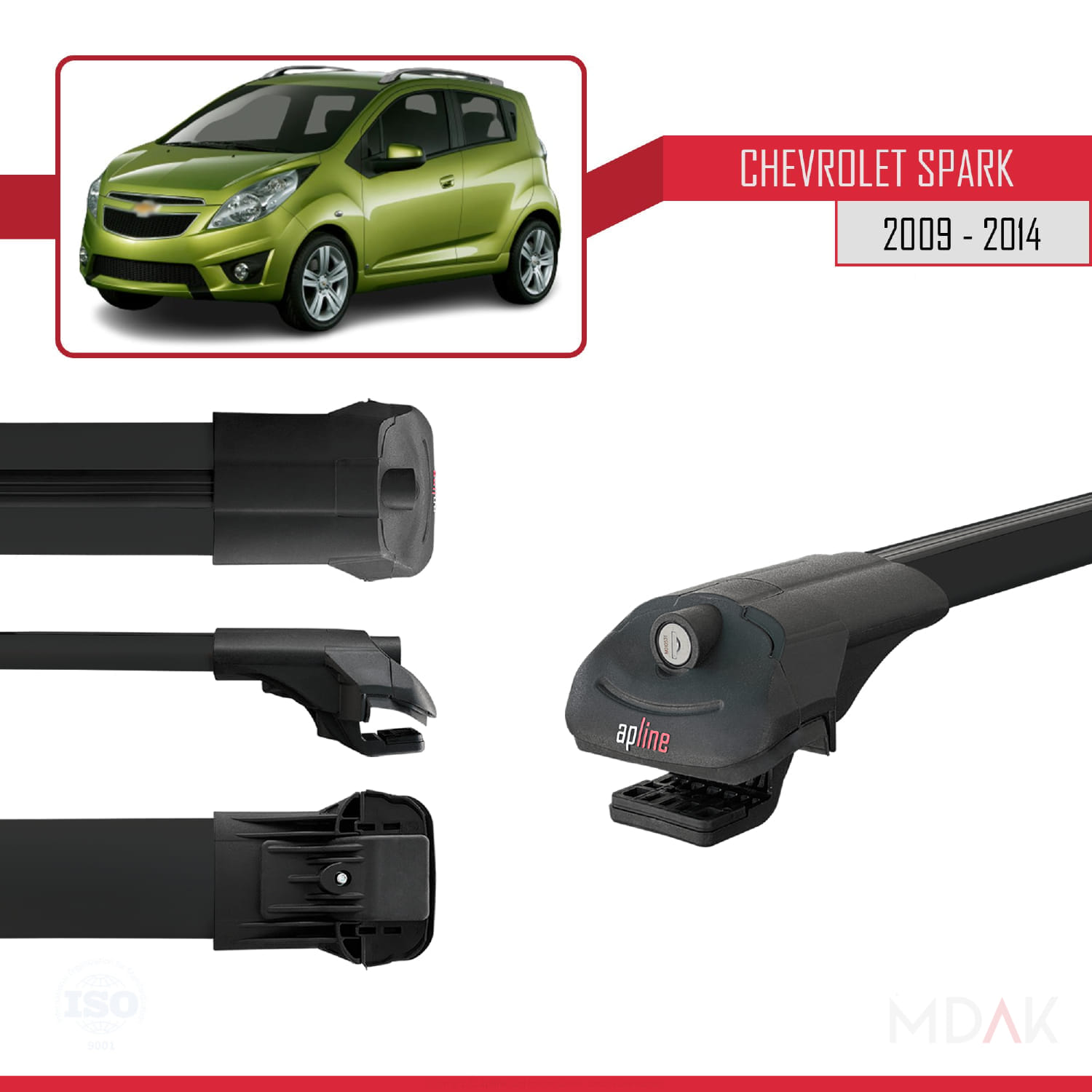 Chevrolet Spark (M300) 2009-2014 Arası ile Uyumlu ACE-1 Ara Atkı Tavan Barı Siyah 2 Adet - Görsel 3