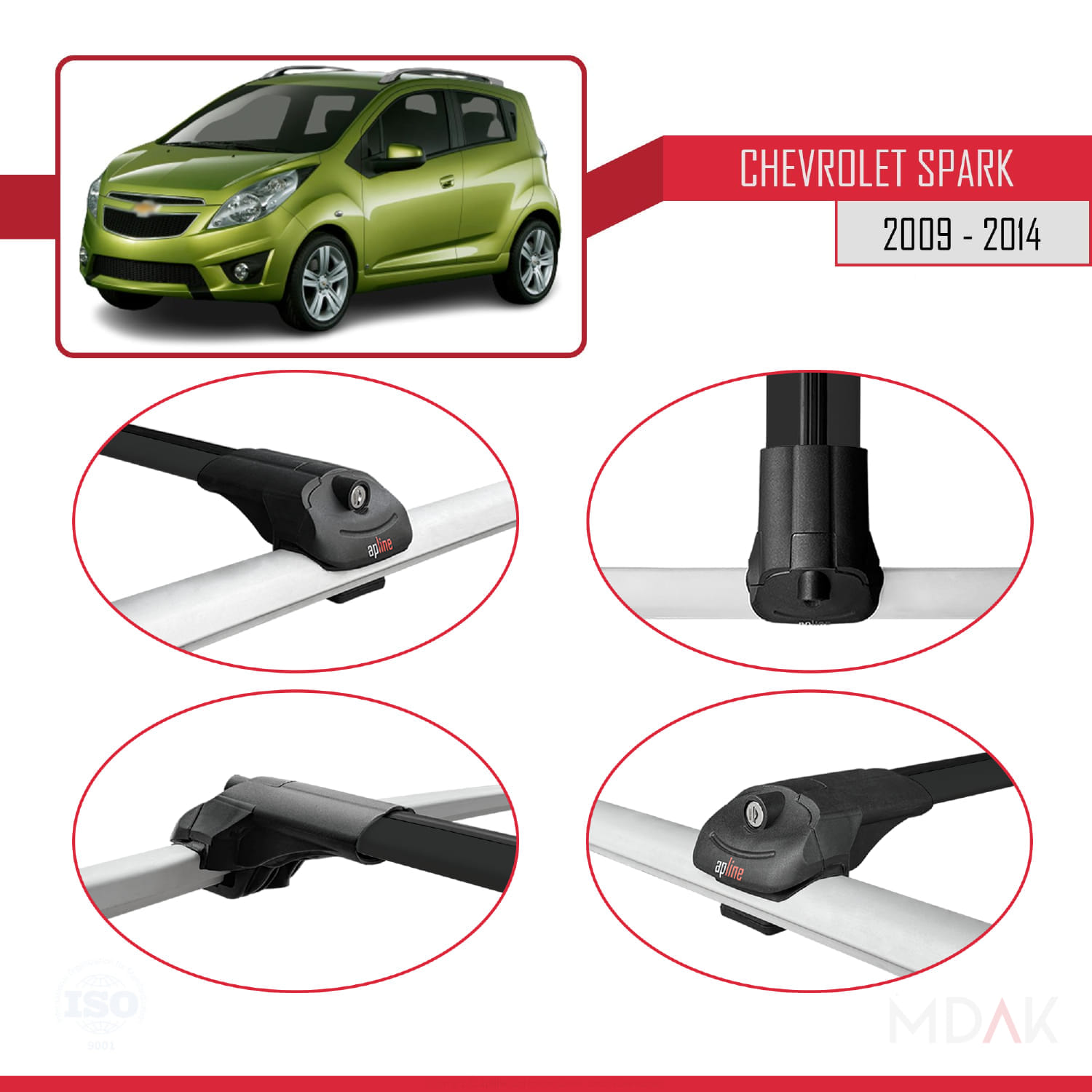 Chevrolet Spark (M300) 2009-2014 Arası ile Uyumlu ACE-1 Ara Atkı Tavan Barı Siyah 2 Adet - Görsel 4