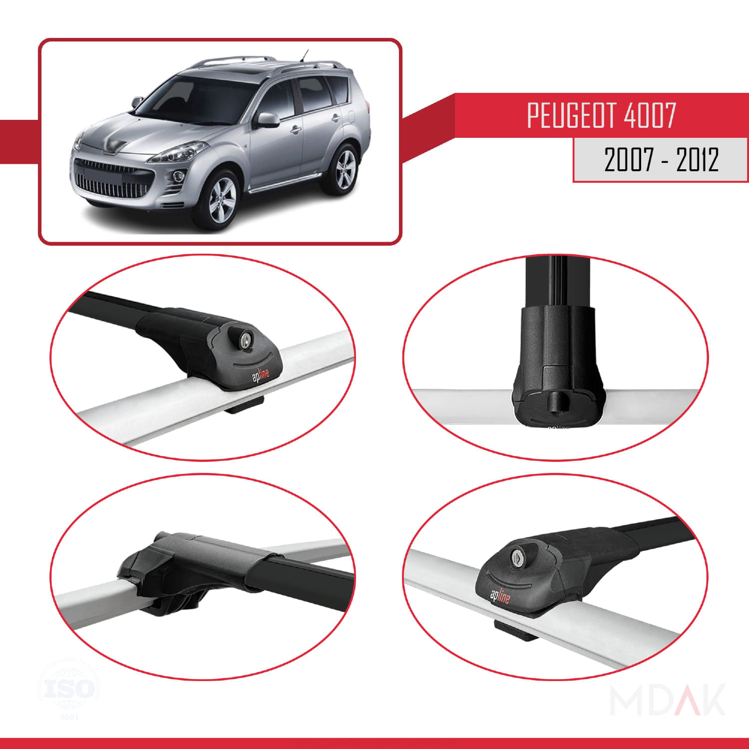 Peugeot 4007 2007-2012 Arası ile Uyumlu ACE-1 Ara Atkı Tavan Barı Siyah 2 Adet - Görsel 4