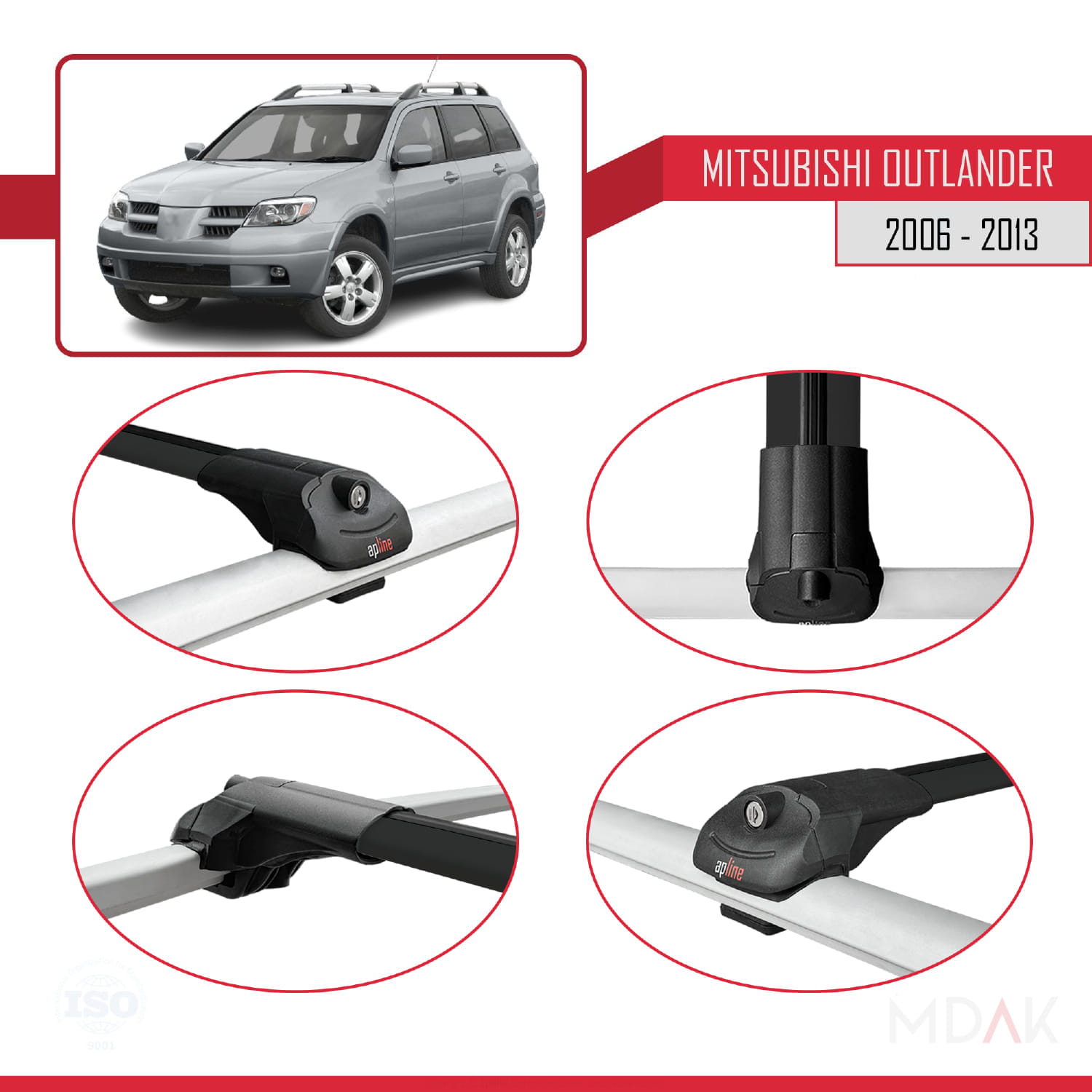 Mitsubishi Outlander 2 2007-2012 Arası ile Uyumlu ACE-1 Ara Atkı Tavan Barı Siyah 3 Adet - Görsel 4